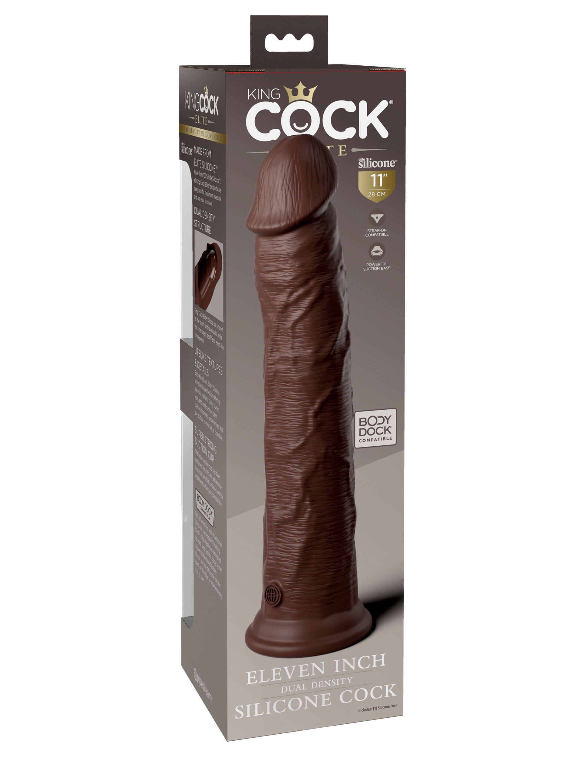 king cock elite  inch silicone dual density cock brown 