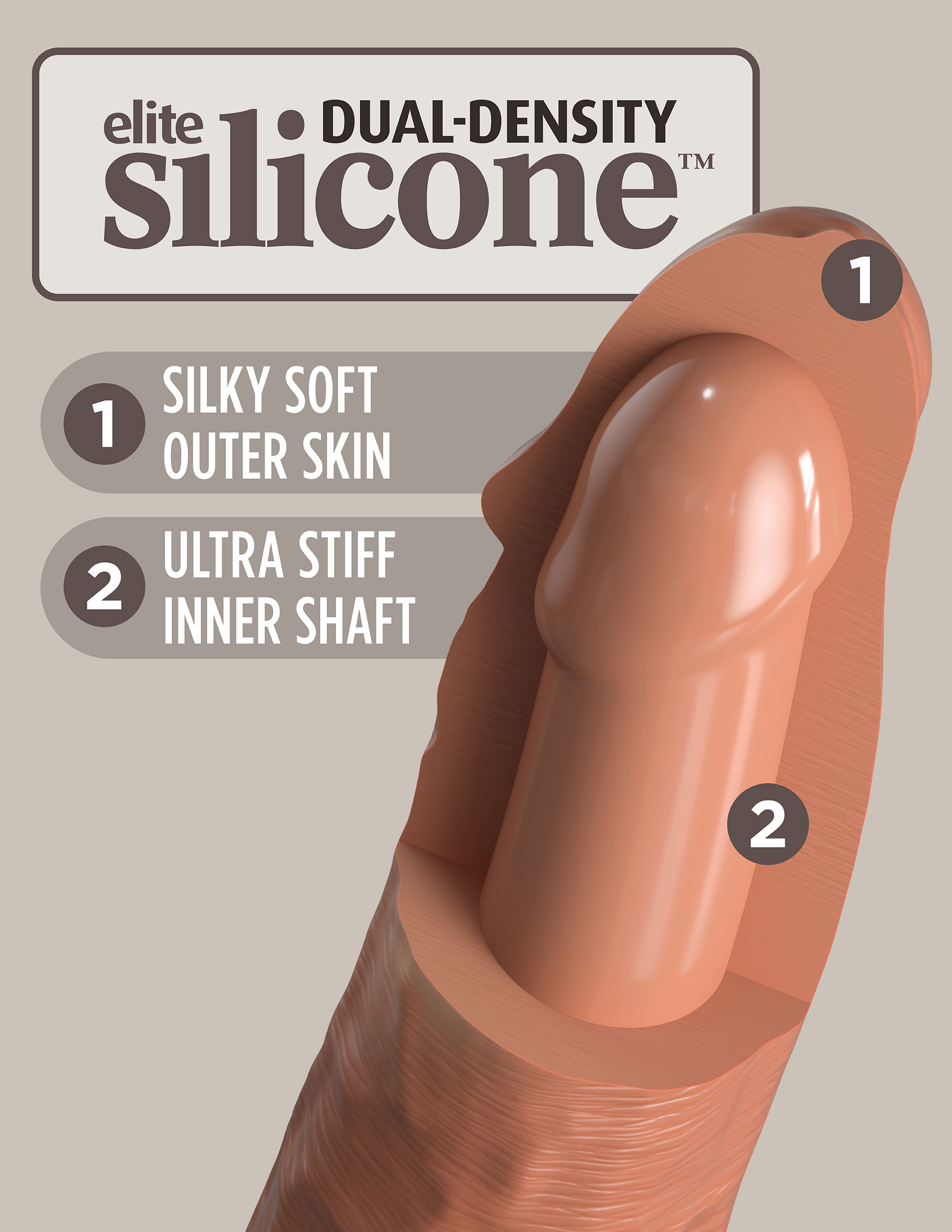 king cock elite  inch silicone dual density cock  tan 