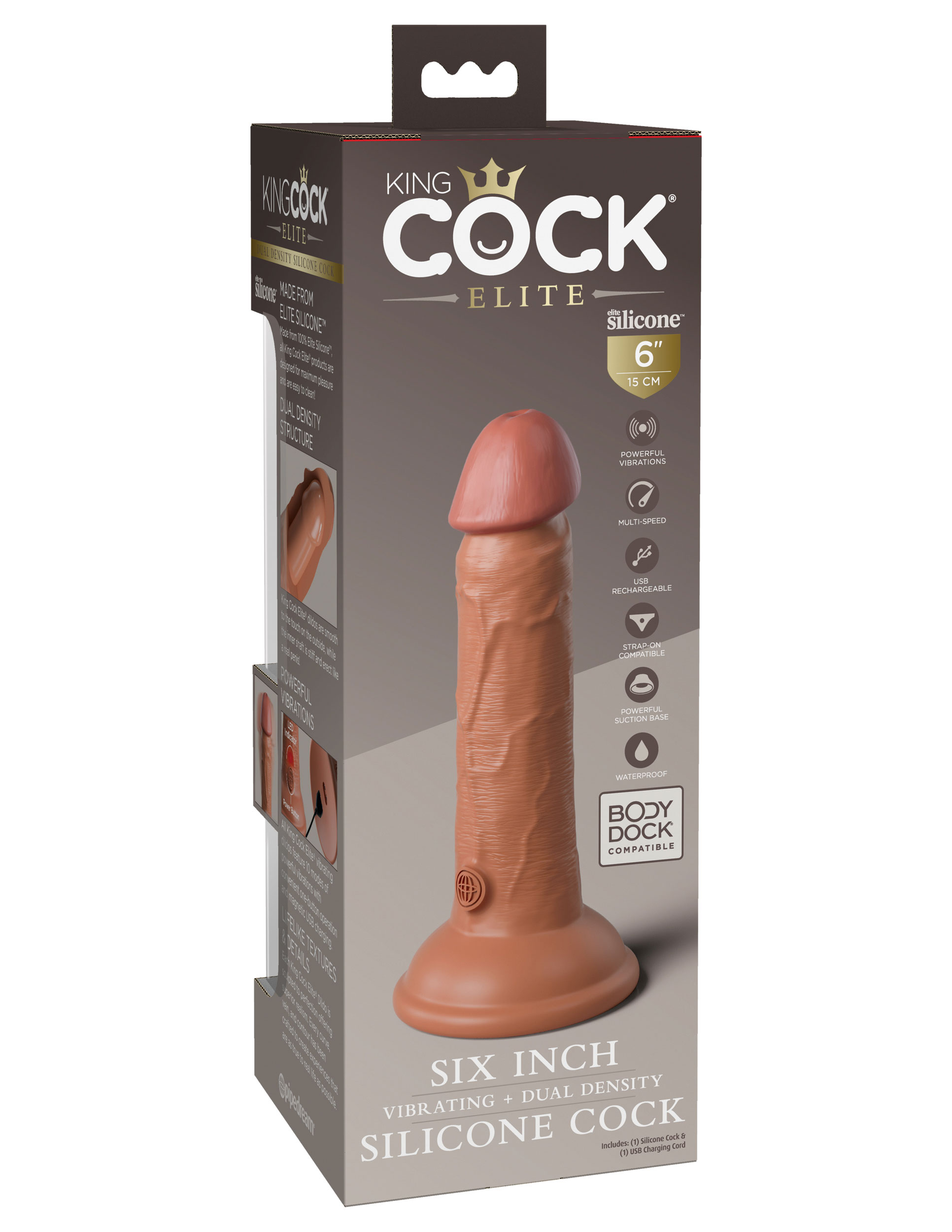 king cock elite  inch vibrating silicone dual  silicone dual density cock tan 