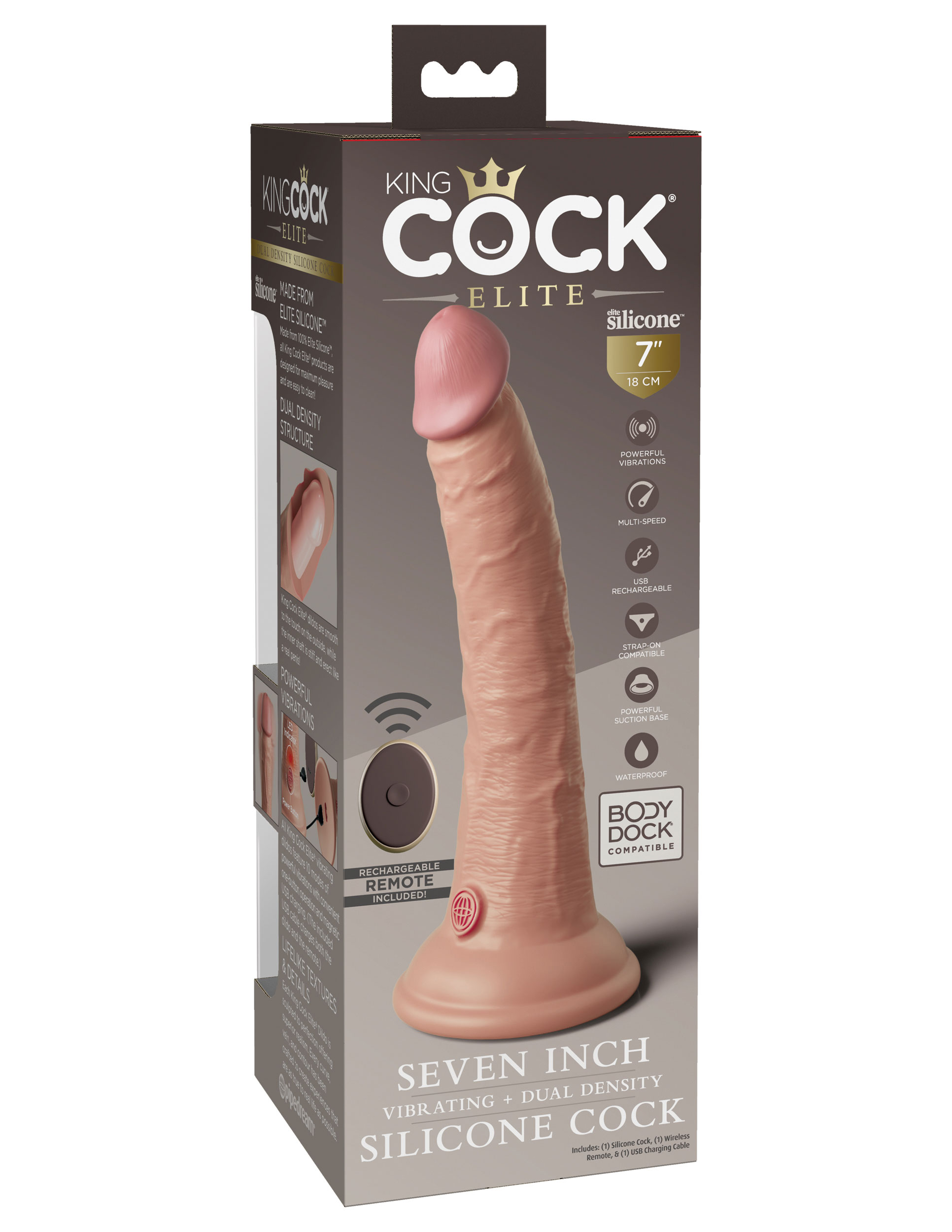 king cock elite  inch vibrating silicone dual  density cock with remote light 