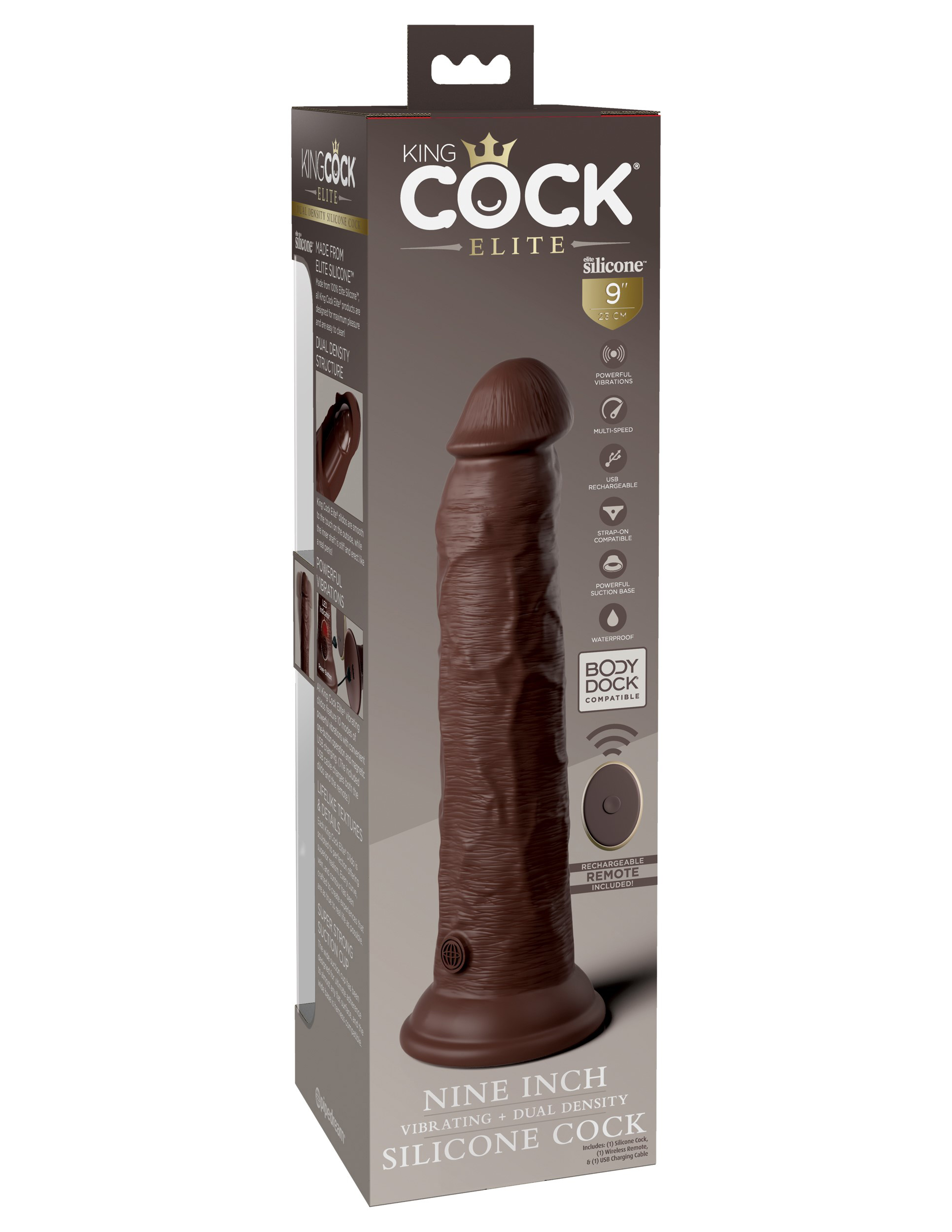king cock elite  inch vibrating silicone dual  density cock with remote brown 