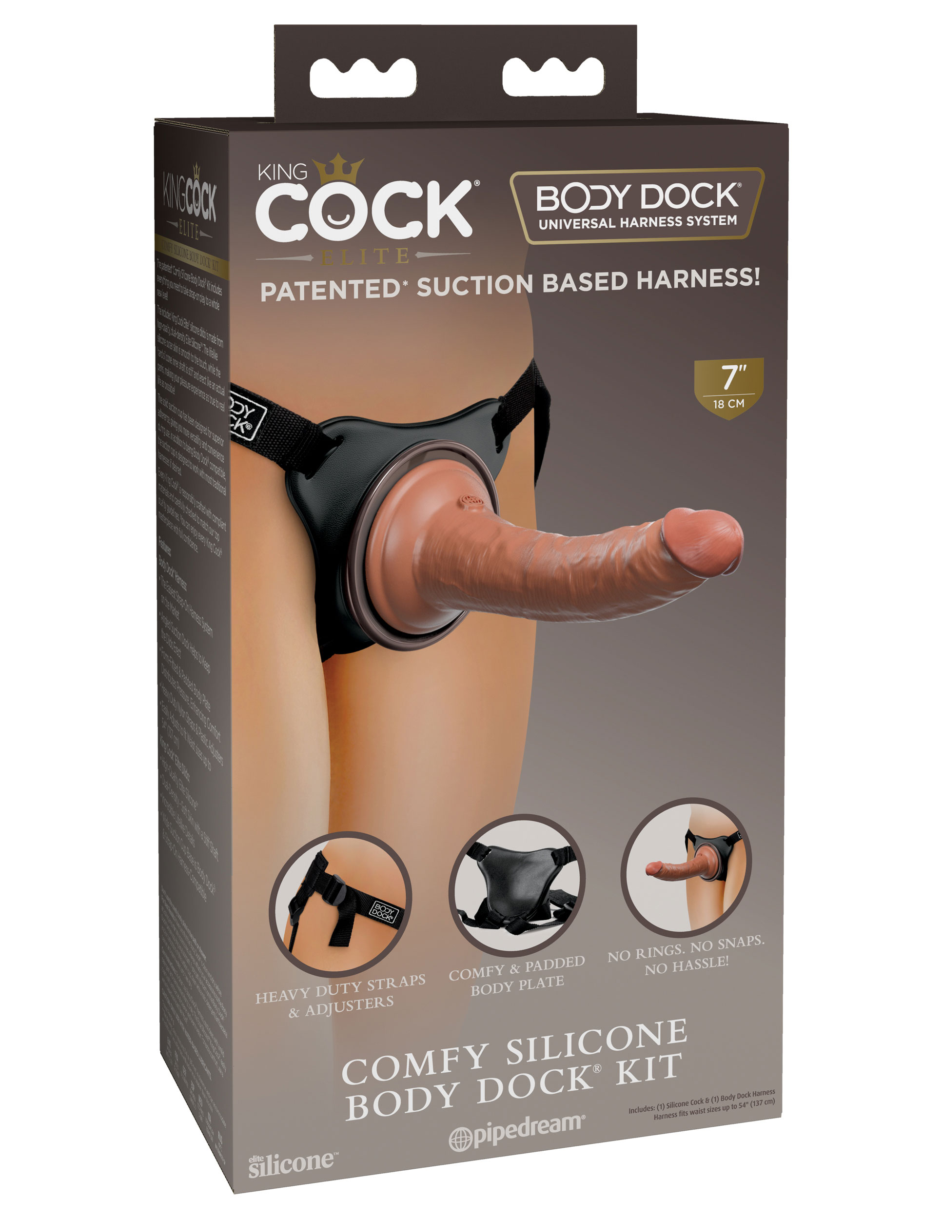 king cock elite comfy silicone body dock kit  harness and  inch dildo tan 