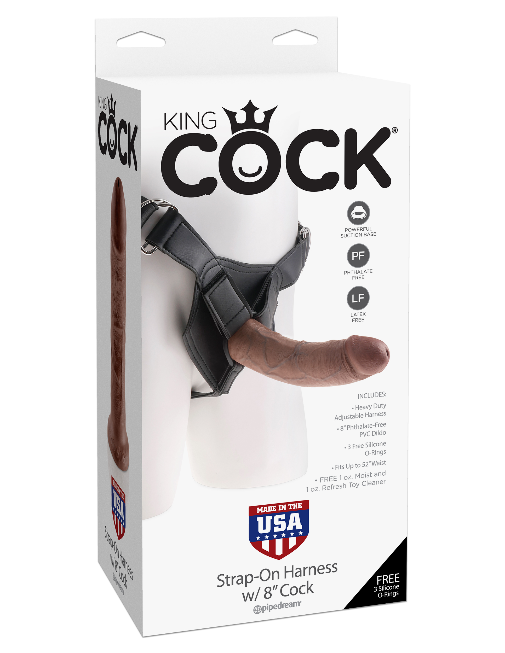 king cock strap on harness with  inch cock brown 