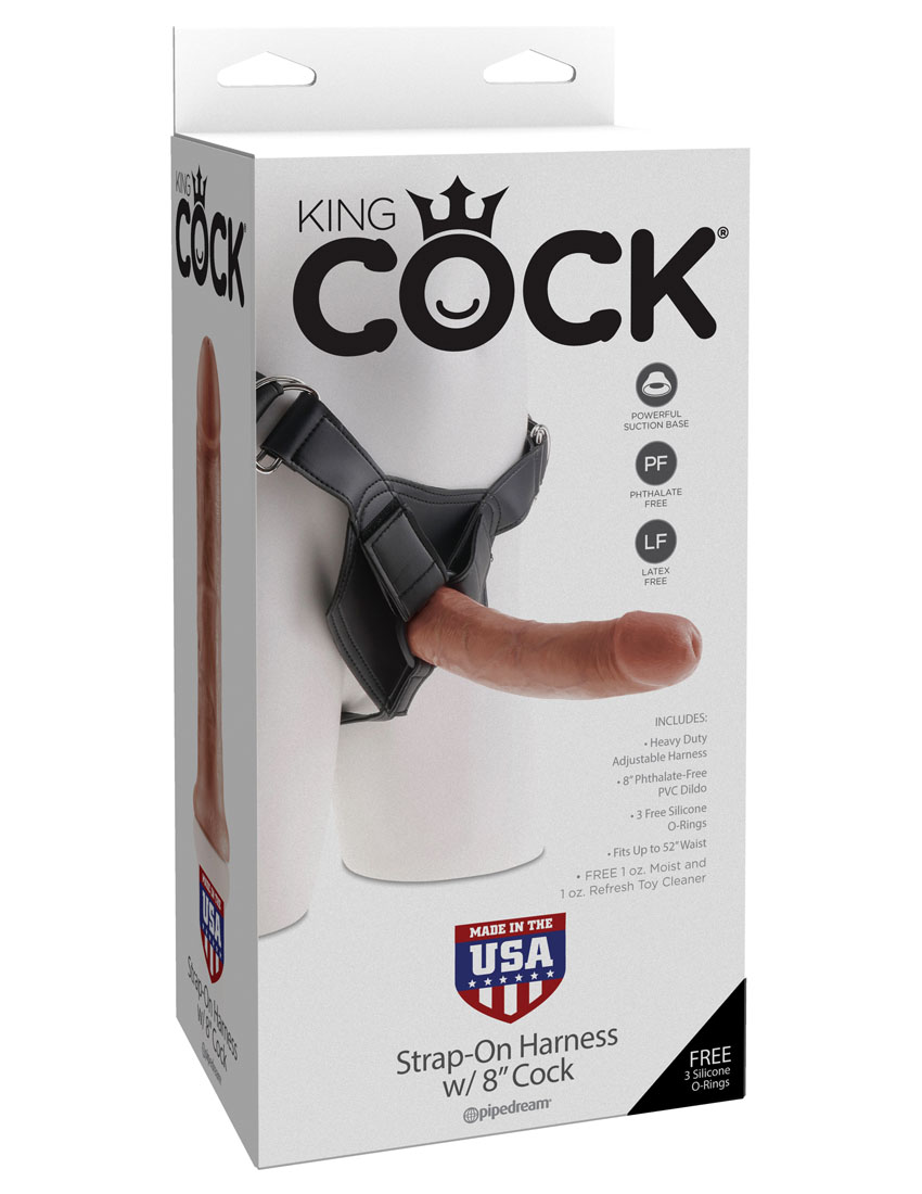 king cock strap on harness with  inch cock tan 