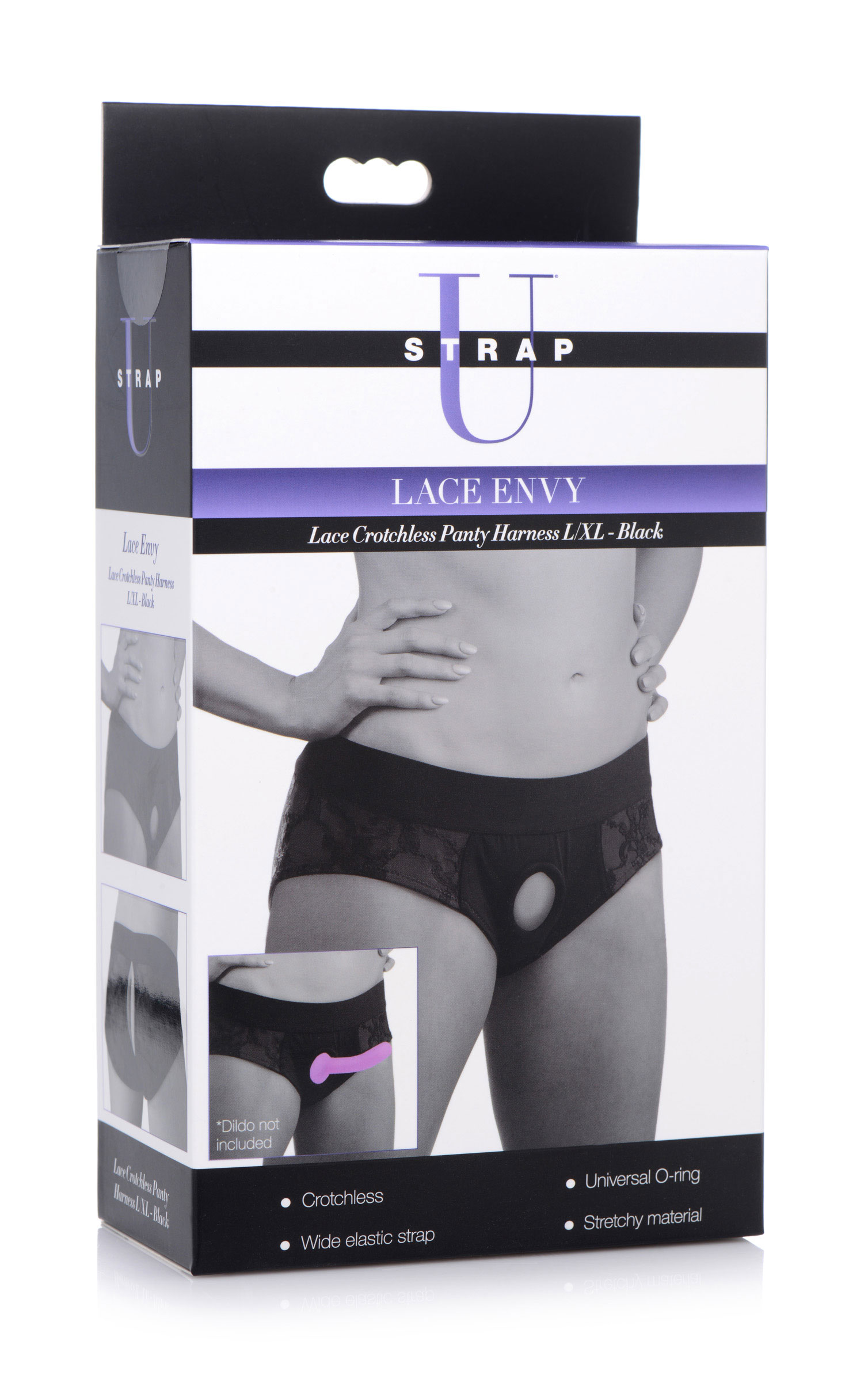 lace envy black crotchless panty harness lxl 