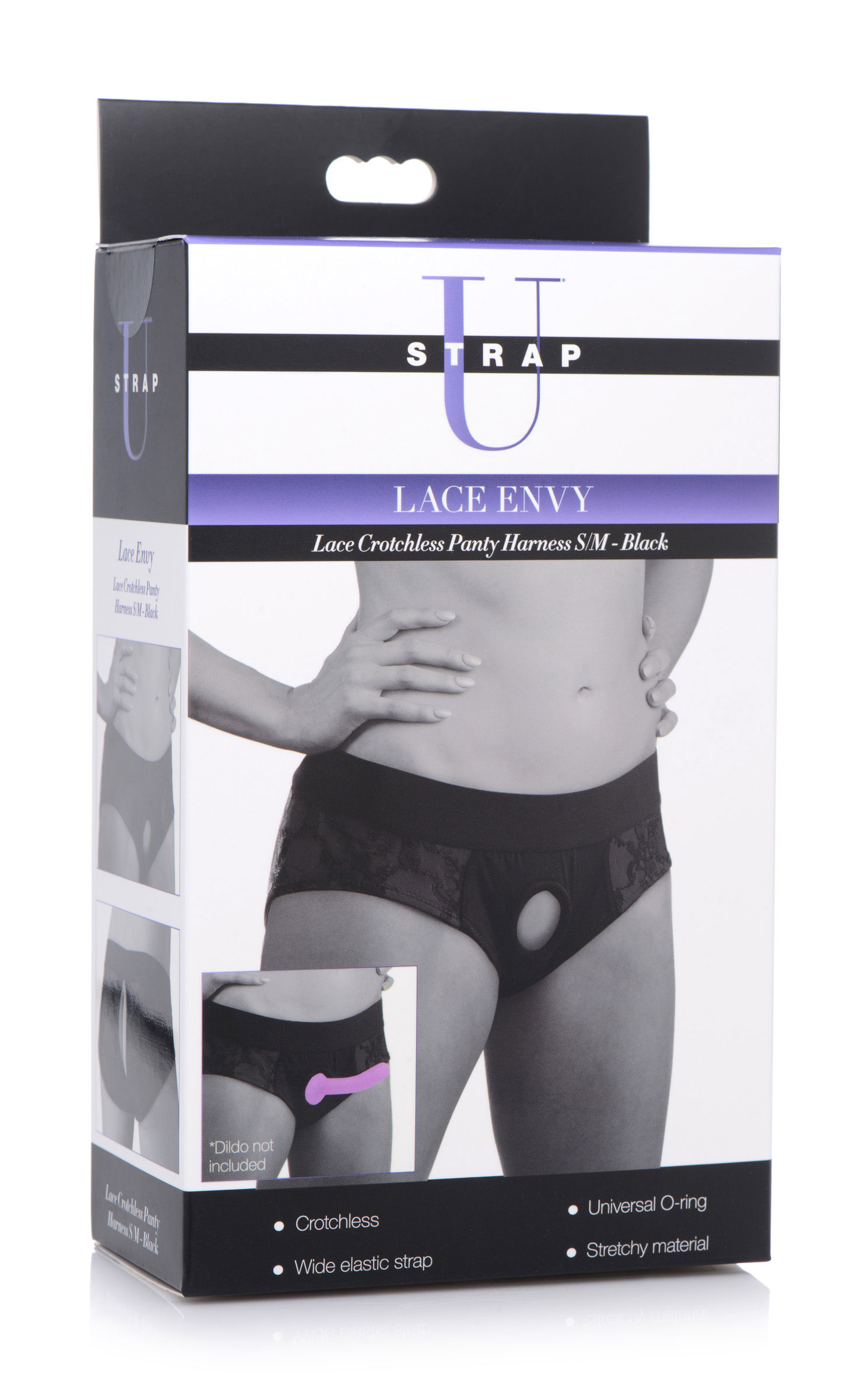 lace envy black crotchless panty harness sm 