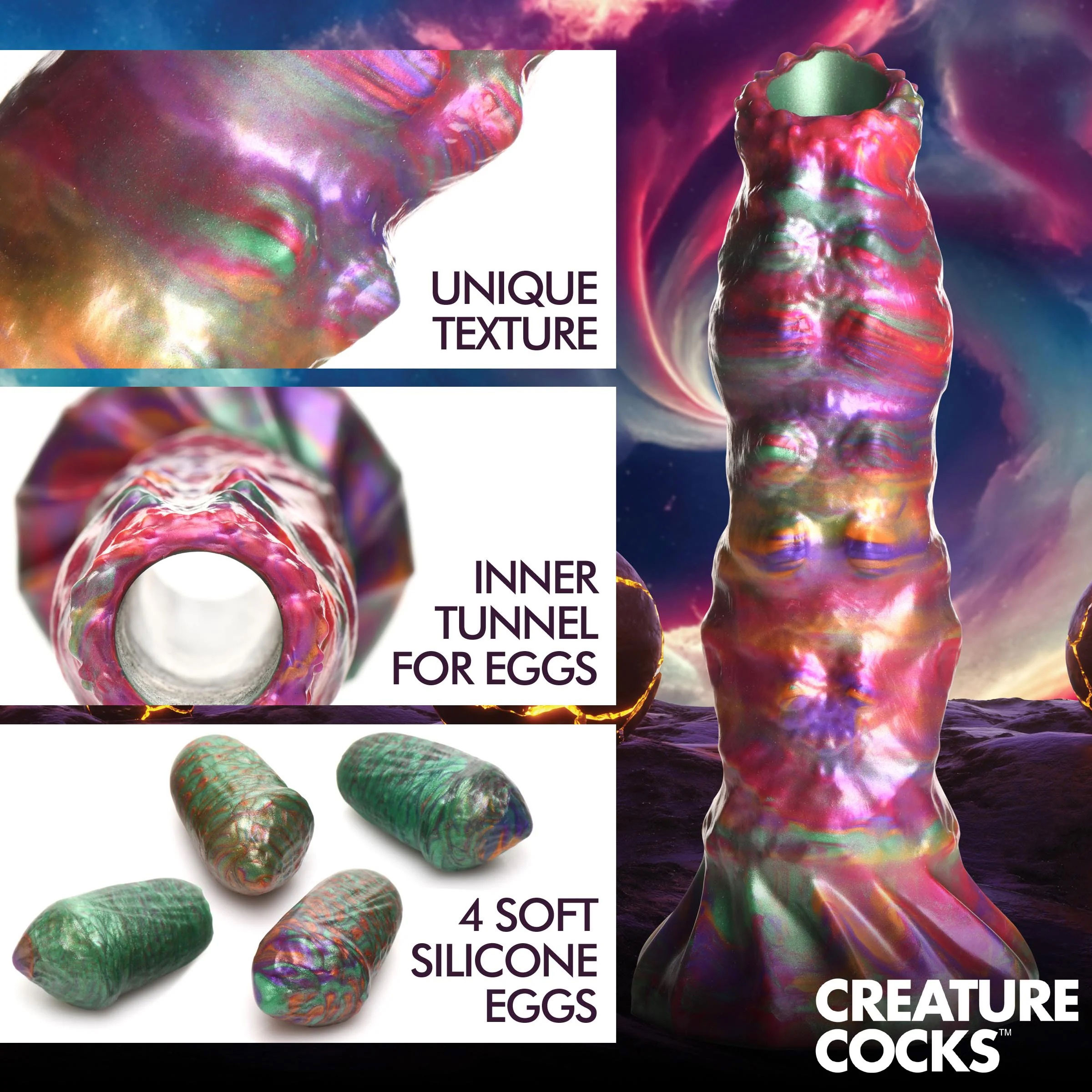 larva silicone ovipositor dildo with eggs multicolor 