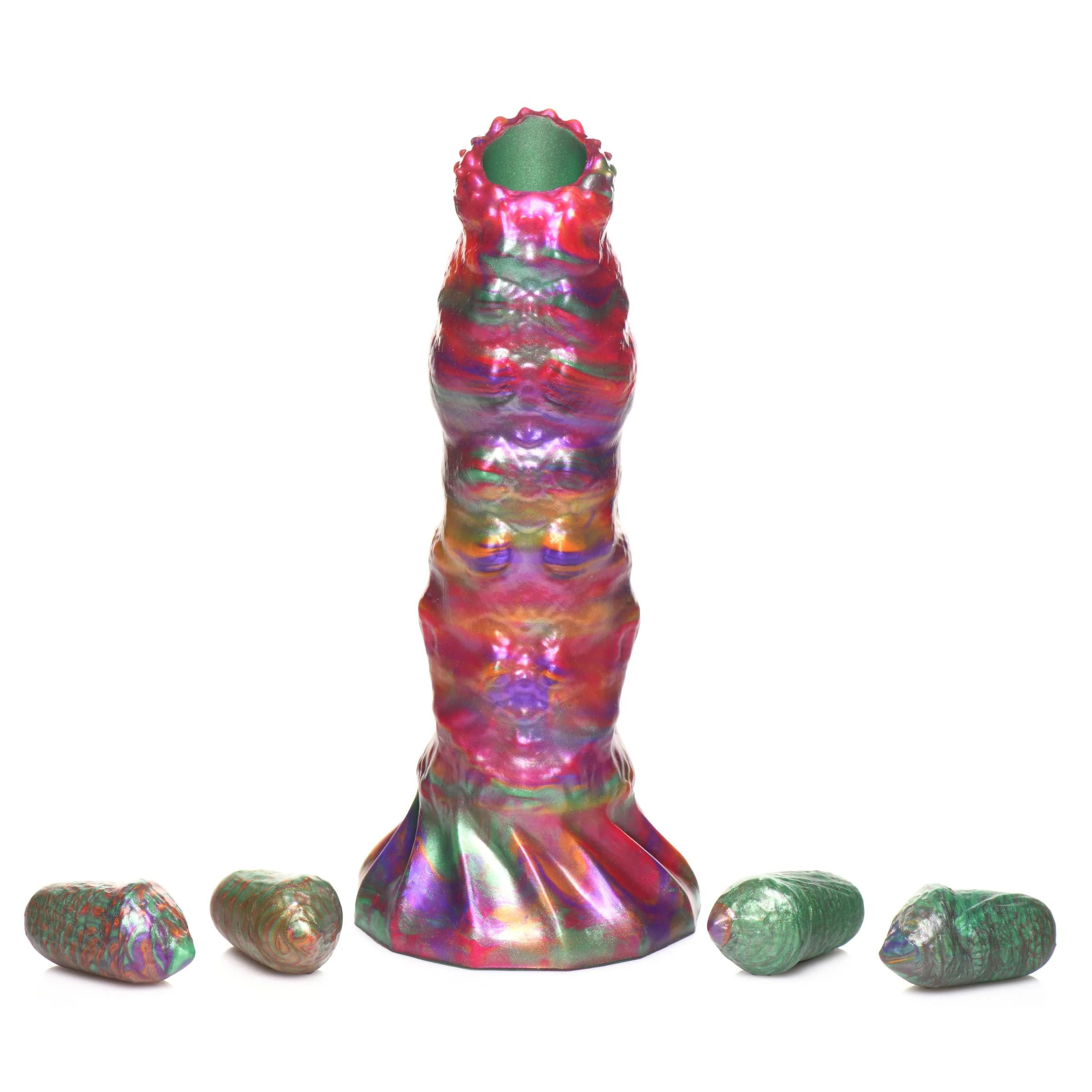 larva silicone ovipositor dildo with eggs multicolor 