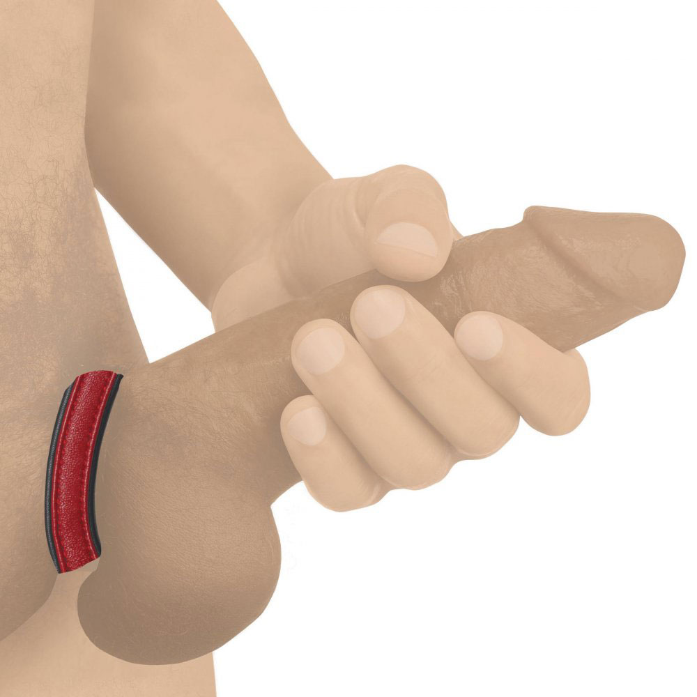 leather and velcro cock ring red 