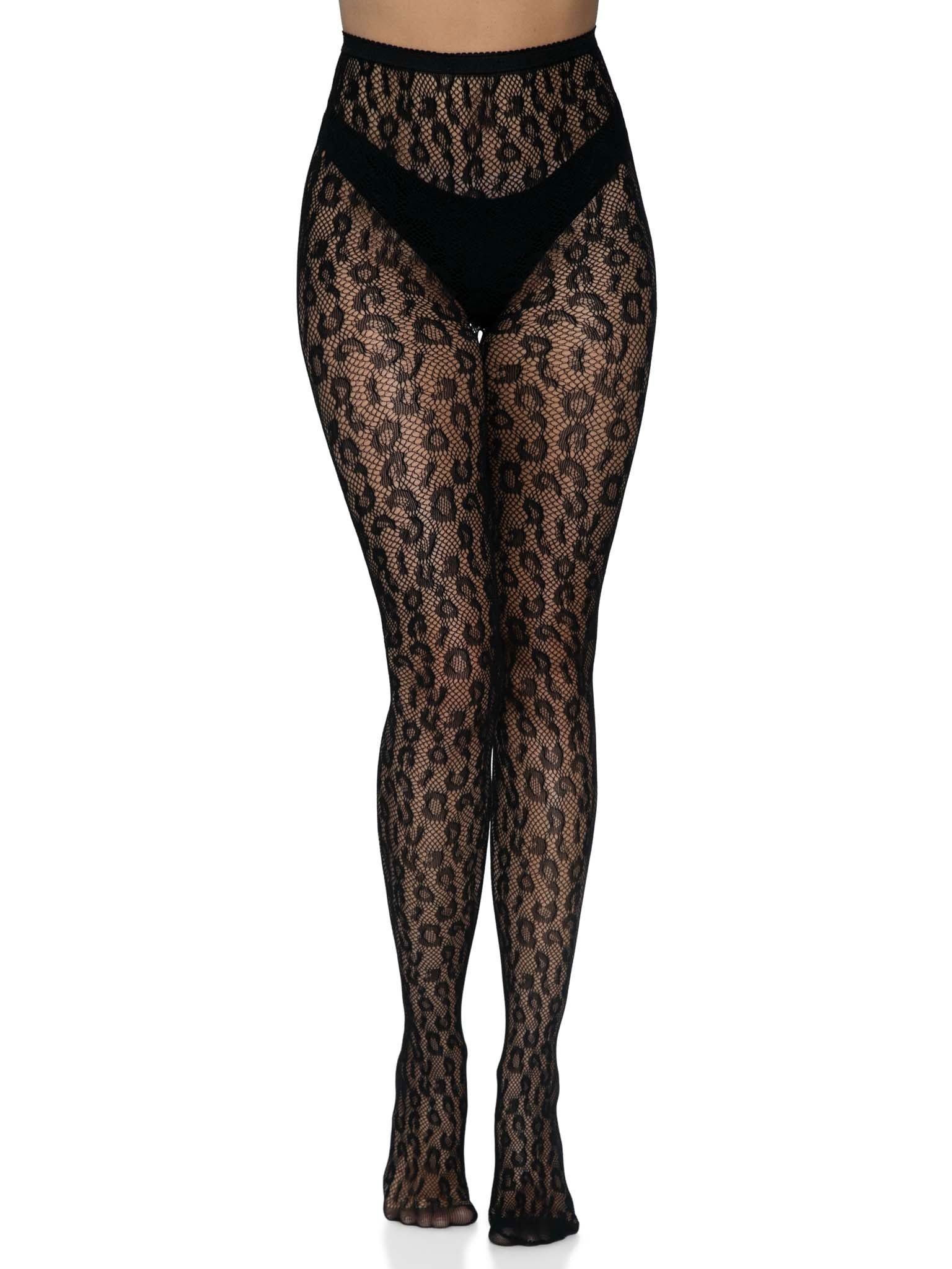 leopard net tights one size black 