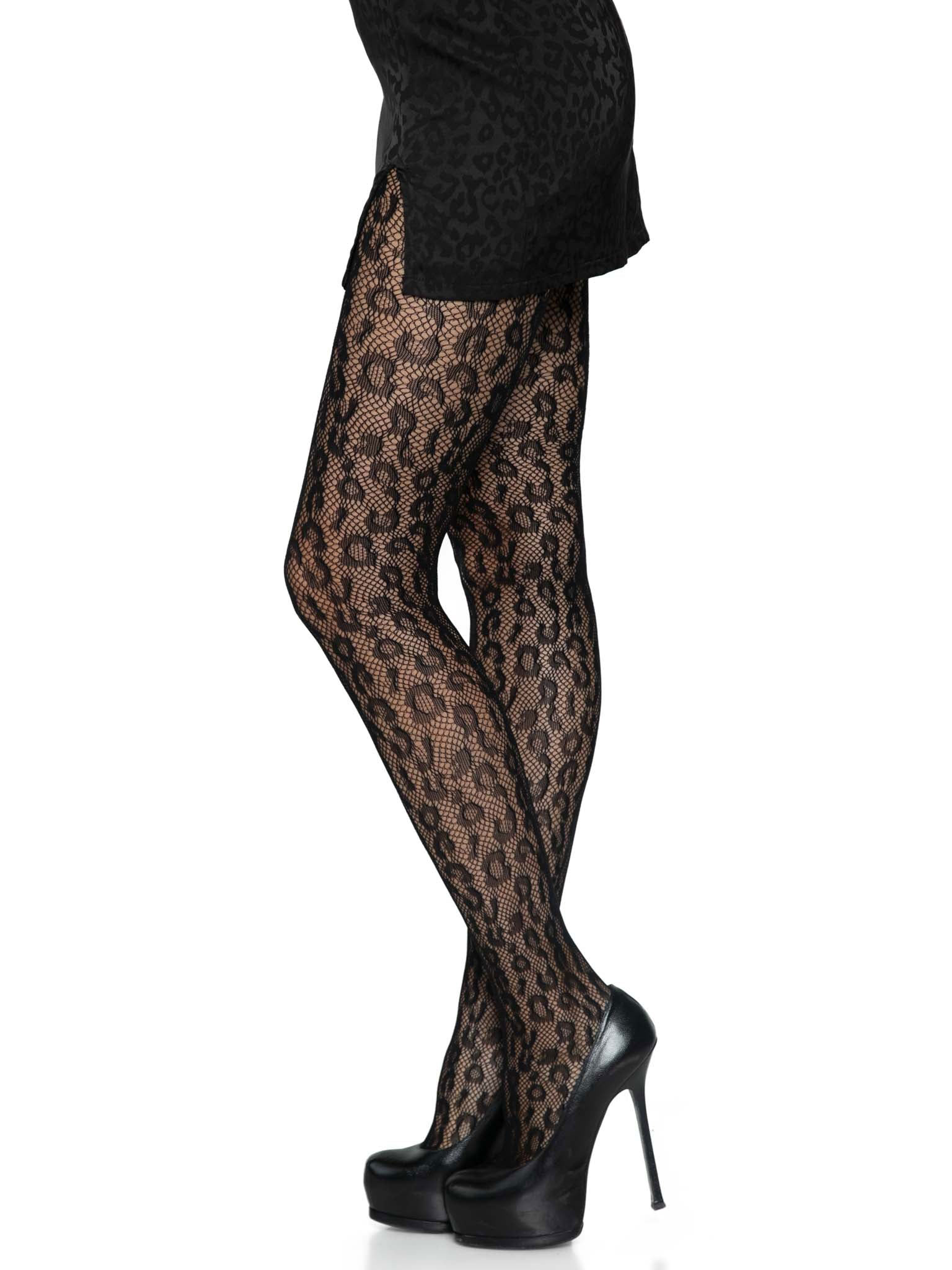 leopard net tights one size black 