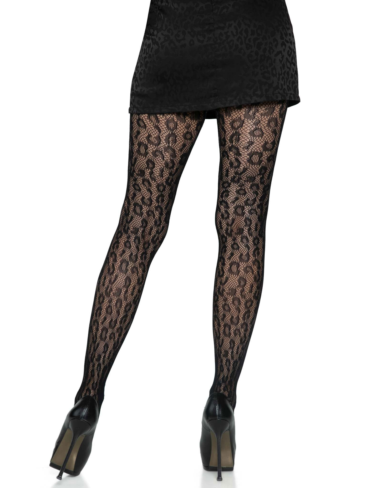 leopard net tights one size black 