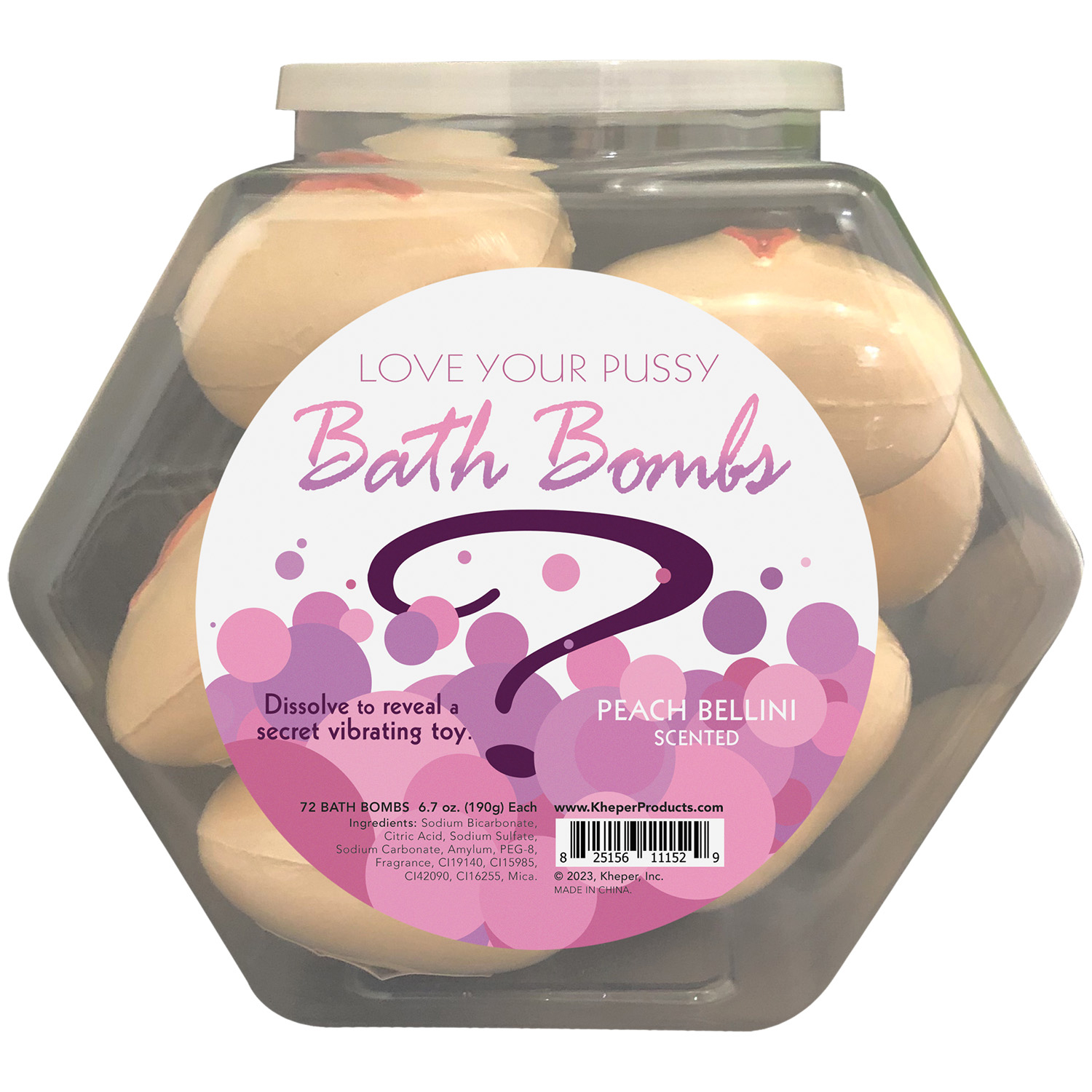 love your pussy bath bomb fishbowl display of   units peach bellini 