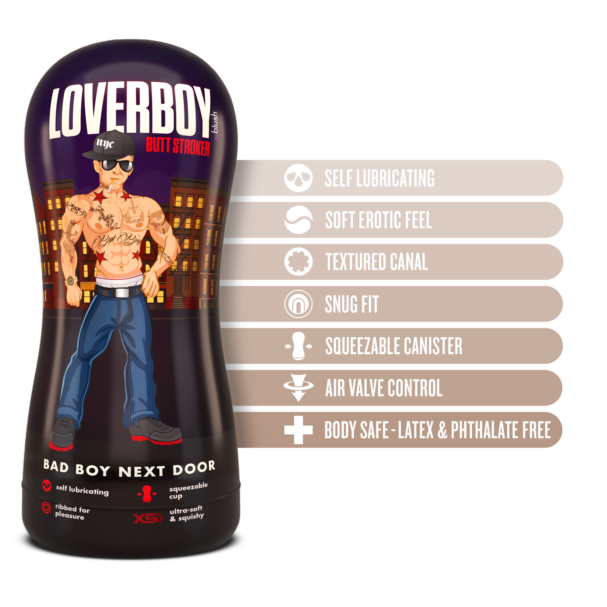 loverboy bad boy next door self lubricating  stroker beige 