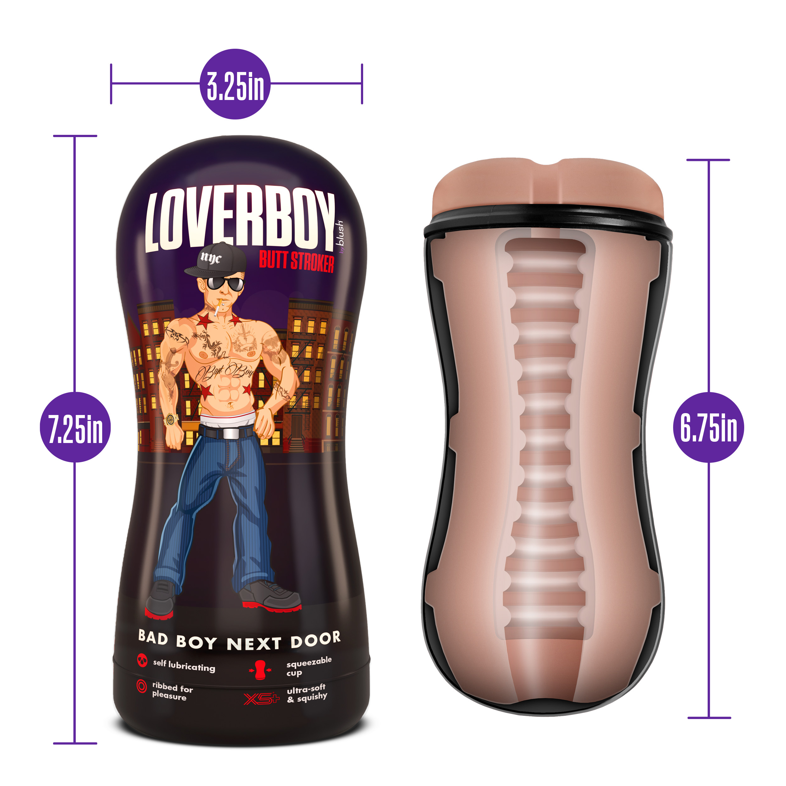 loverboy bad boy next door self lubricating  stroker beige 