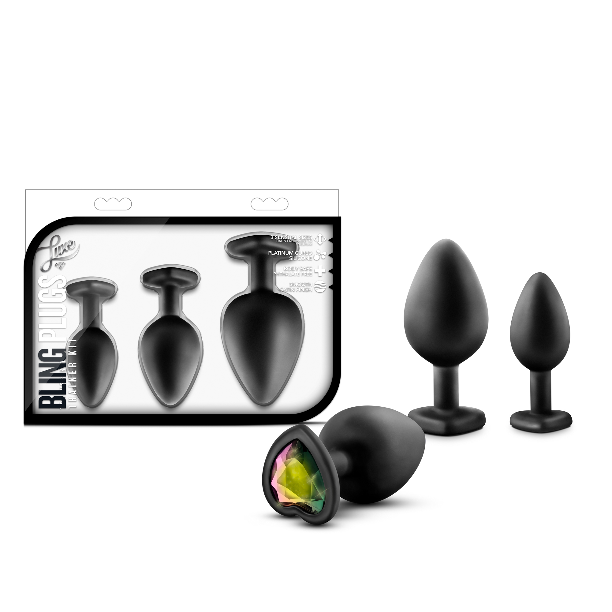 luxe bling plugs training kit black with rainbow gems 