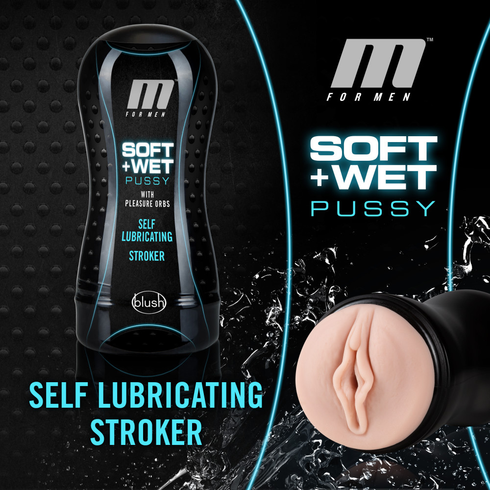 m for men soft and wet pussy with pleasure orbs self lubricating stroker cup vanilla 