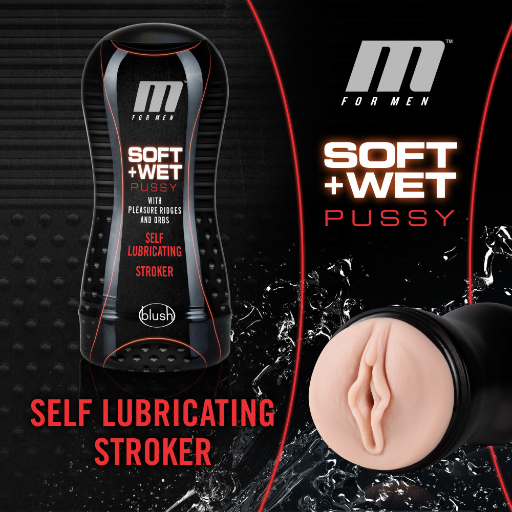 m for men soft and wet pussy with pleasure ridges and orbs self lubricating stroker cup vanilla 