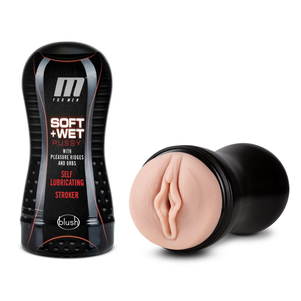 m for men soft and wet pussy with pleasure ridges and orbs self lubricating stroker cup vanilla 