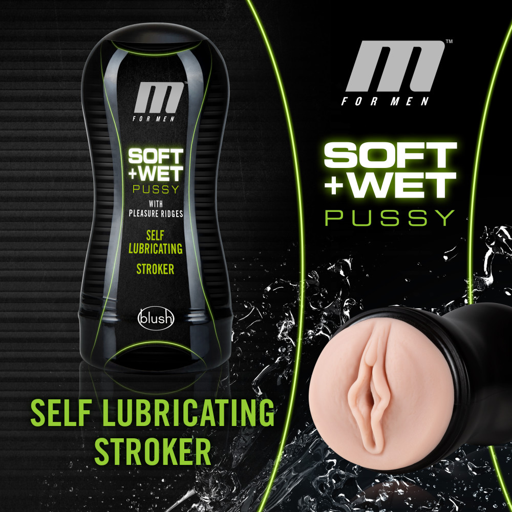 m for men soft and wet pussy with pleasure ridges self lubricating stroker cup vanilla 