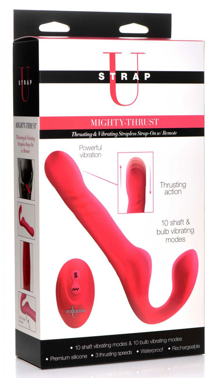mighty thrust thrusting and vibrating strapless  strap on with remote  pink 