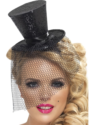 mini top hat on headband black 