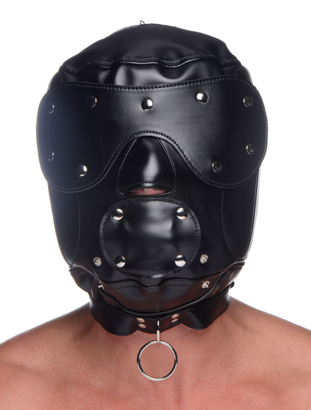 muzzled universal bdsm hood with removable muzzle 