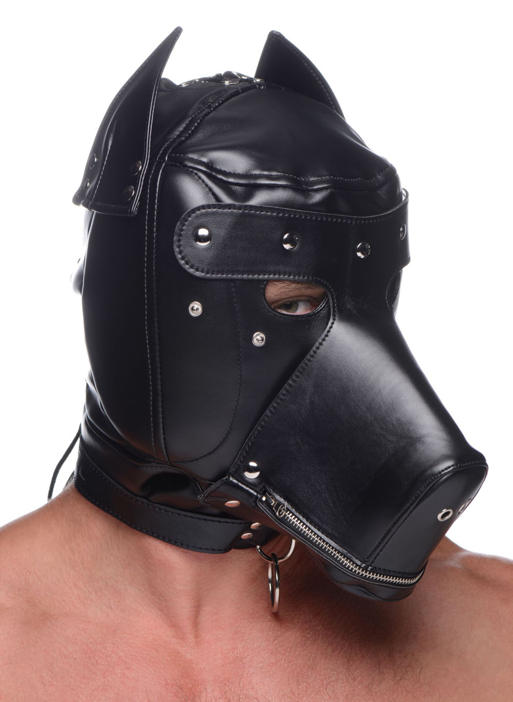 muzzled universal bdsm hood with removable muzzle 