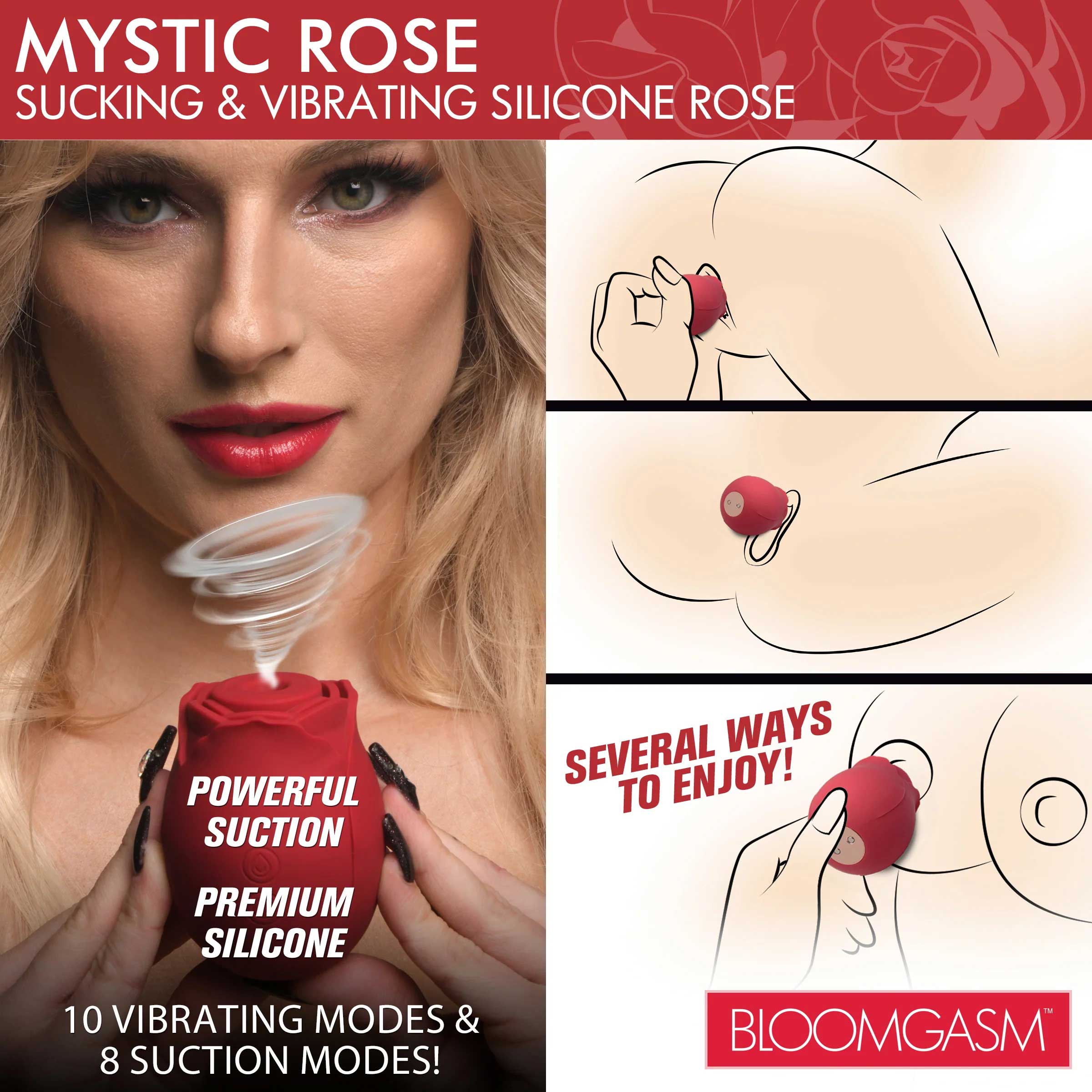 mystic rose sucking and vibrating silicone rose  red 