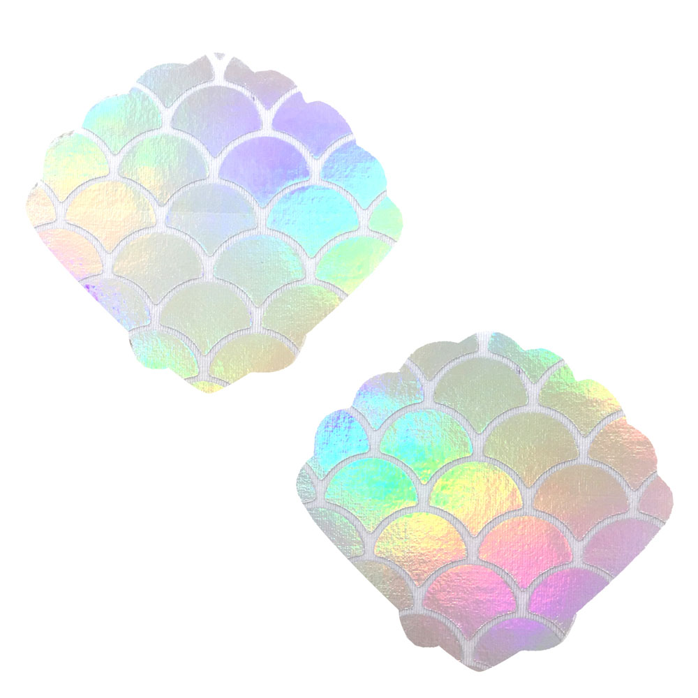 mystical mermaid white holographic mermaid shell  nipztix pasties 