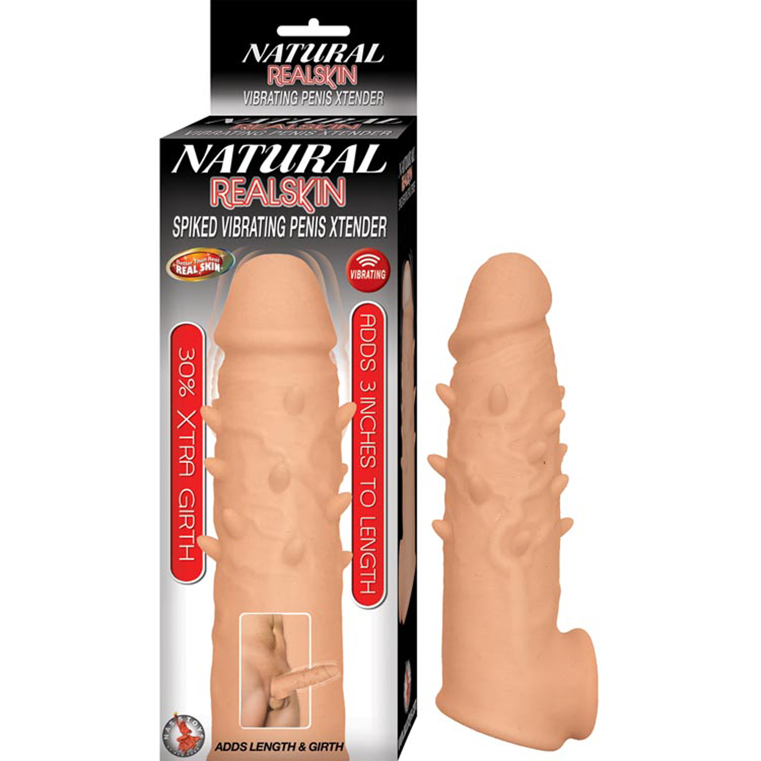 natural realskin spiked vibrating penis xtender white 