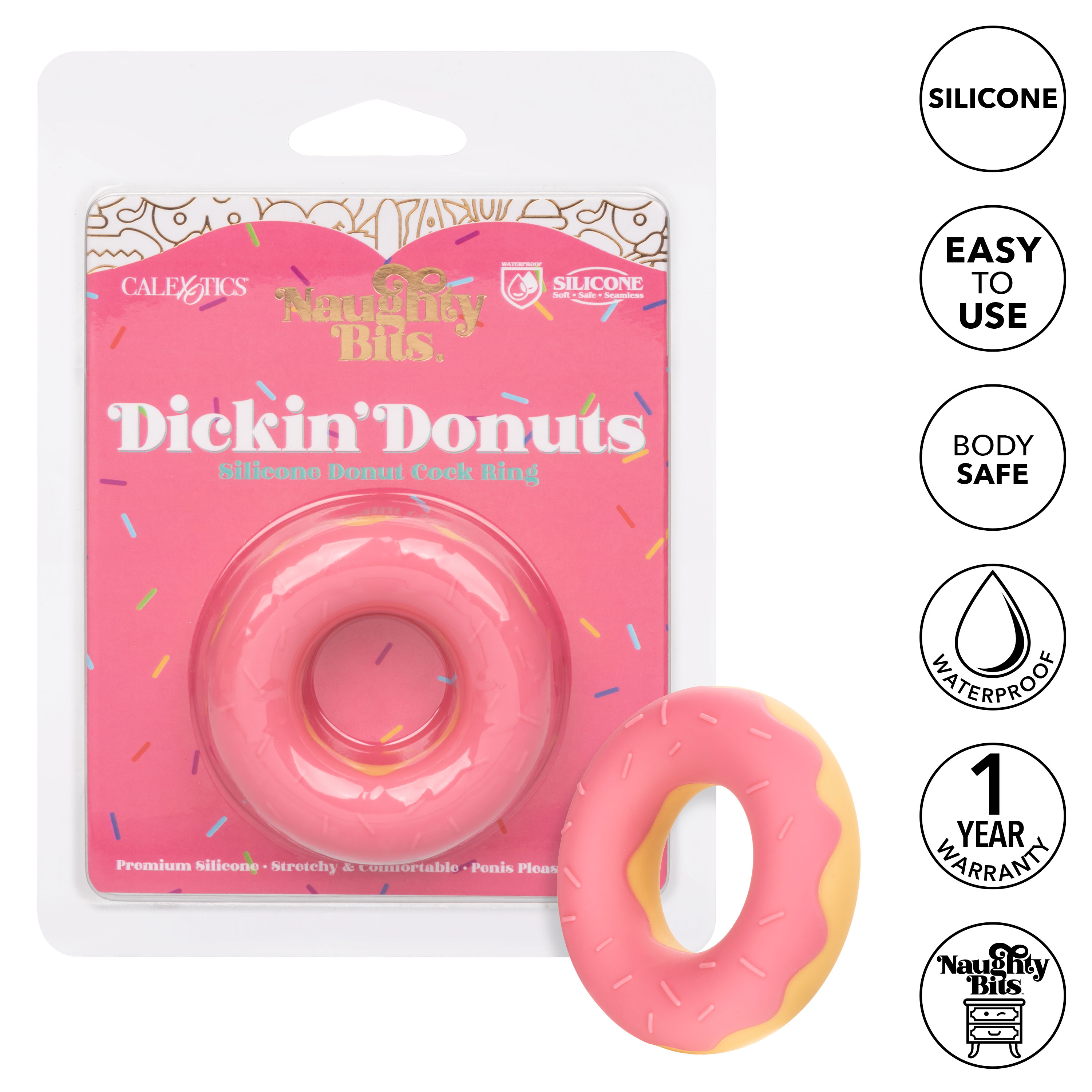 naughty bits dickin’ donuts silicone donut cock  ring pink 