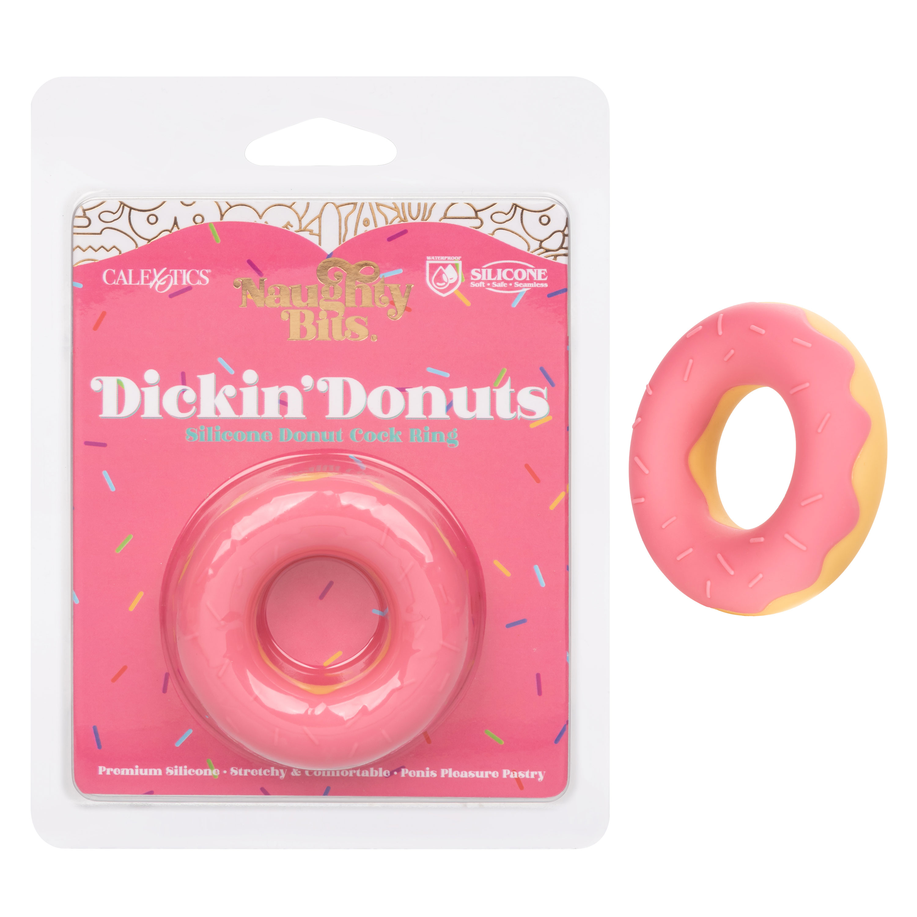 naughty bits dickin’ donuts silicone donut cock  ring pink 