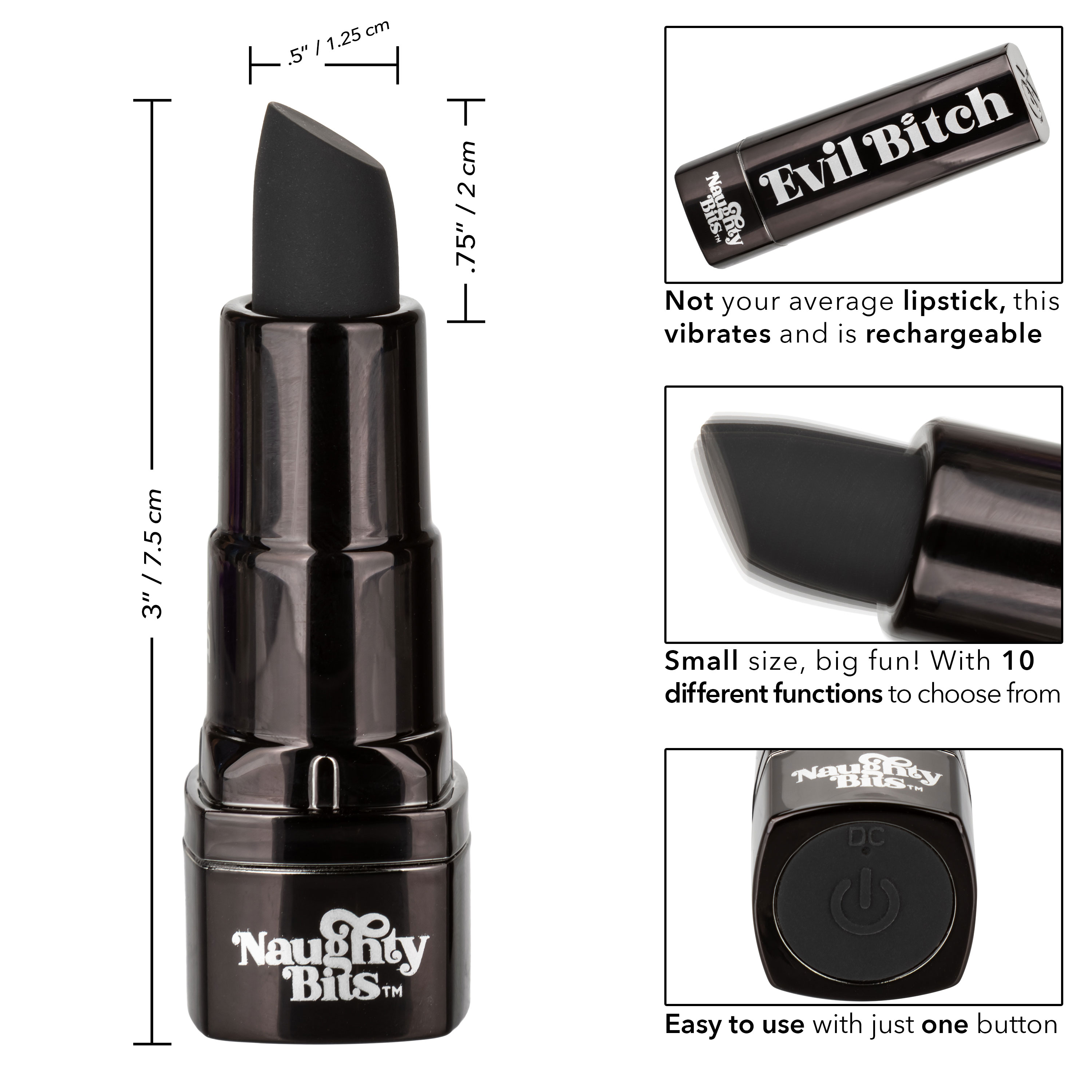 naughty bits evil bitch lipstick vibrator black 