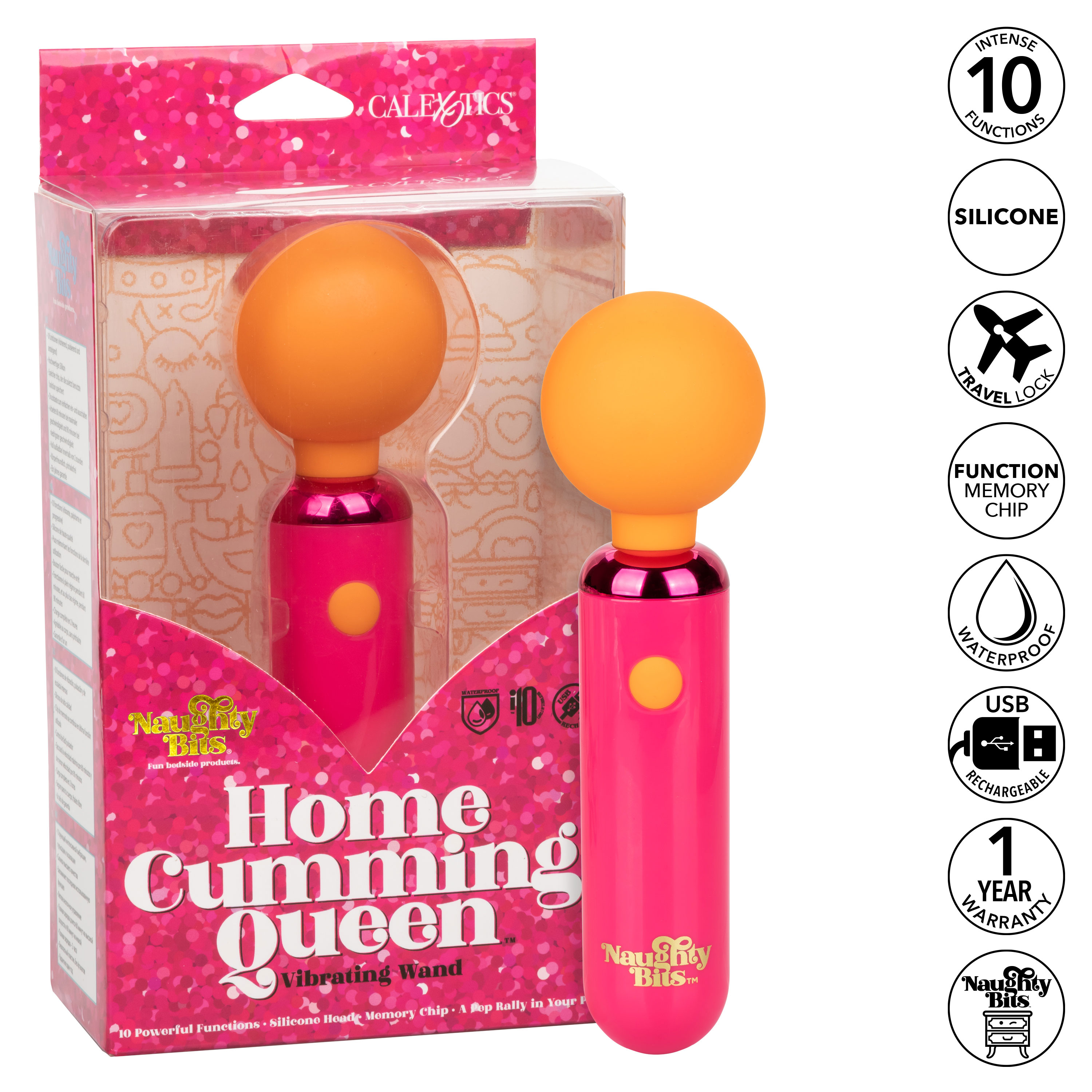 naughty bits home cumming queen vibrating wand orangepink 