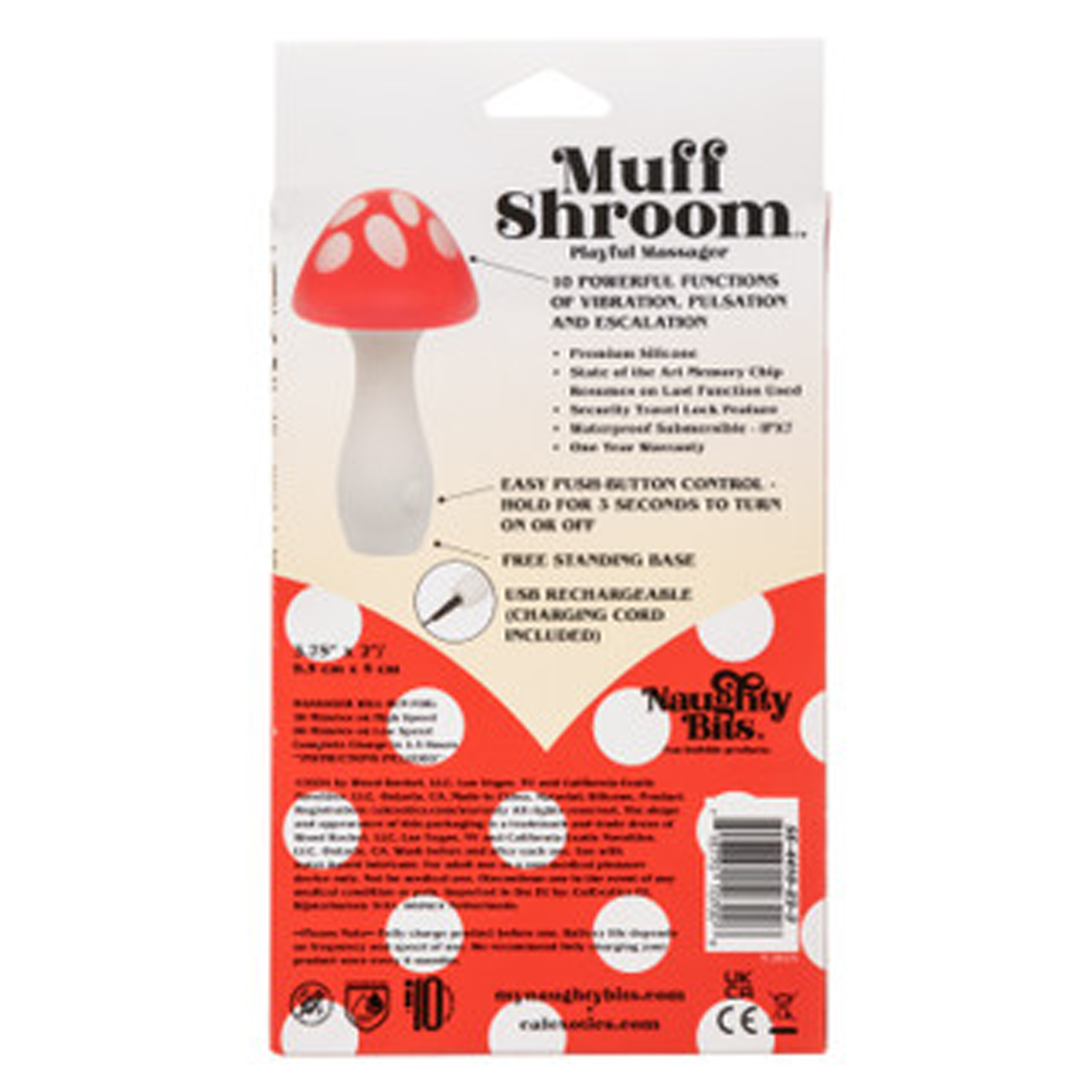 naughty bits muff shroom playful massager red 