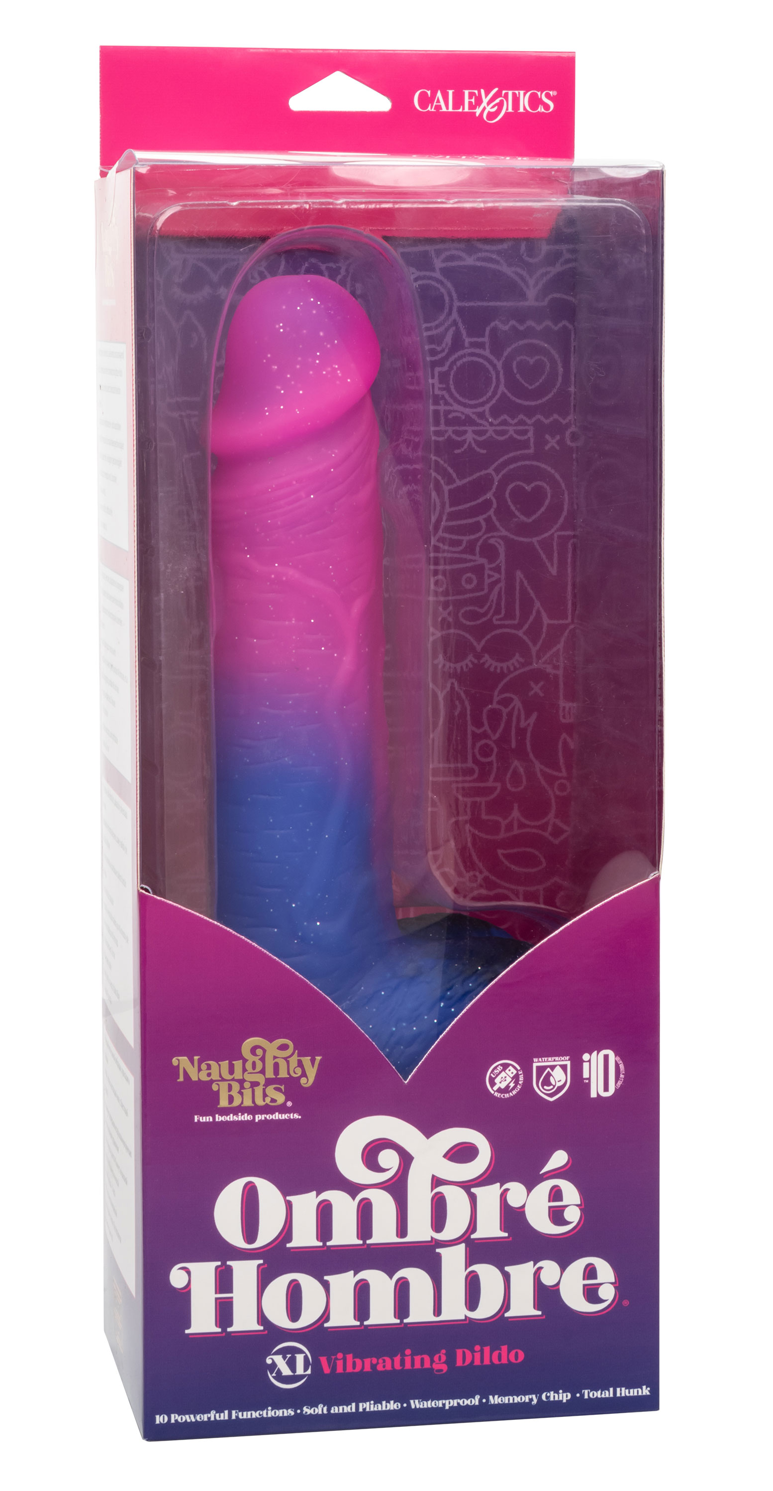 naughty bits ombre hombre xl vibrating dildo  pinkpurple 