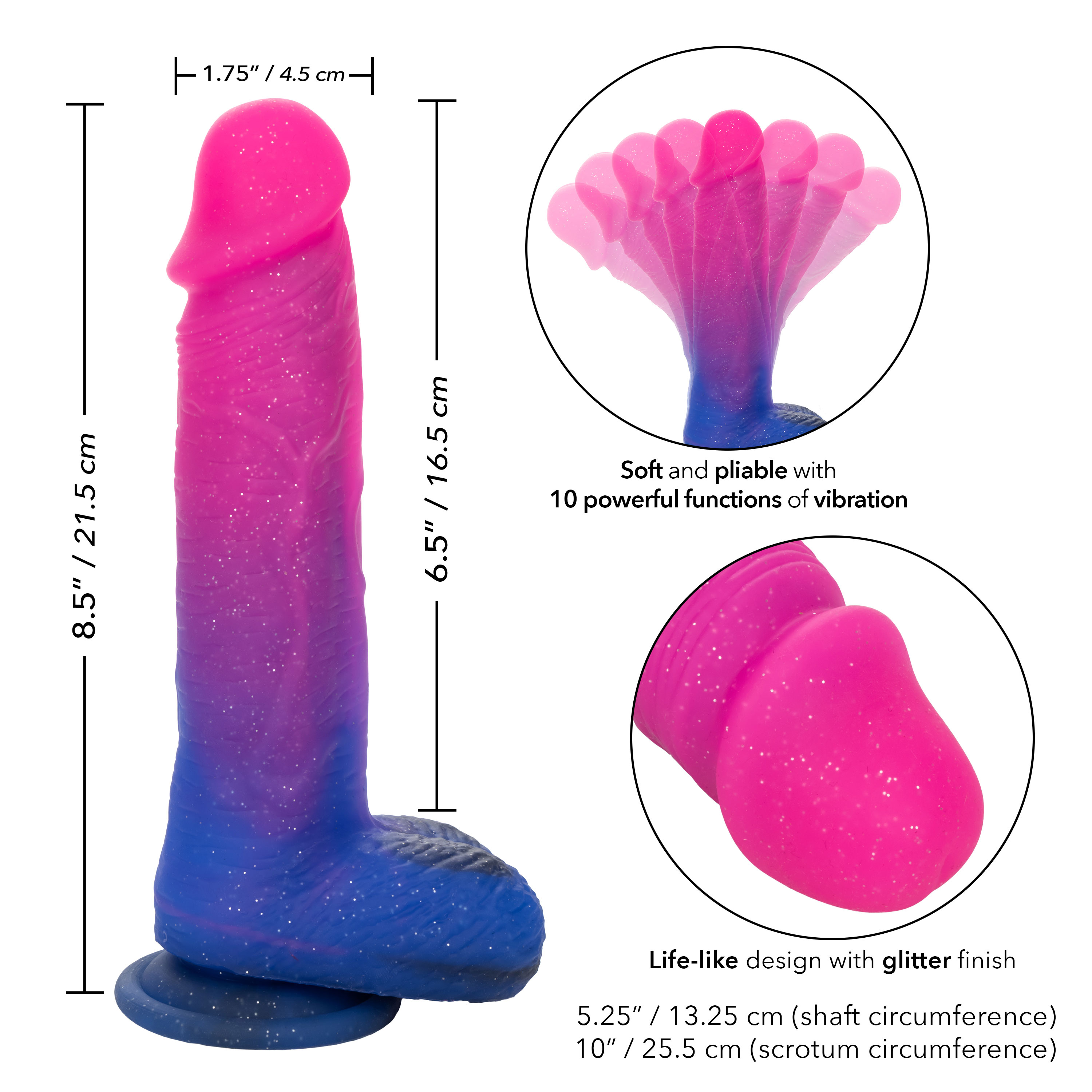 naughty bits ombre hombre xl vibrating dildo  pinkpurple 