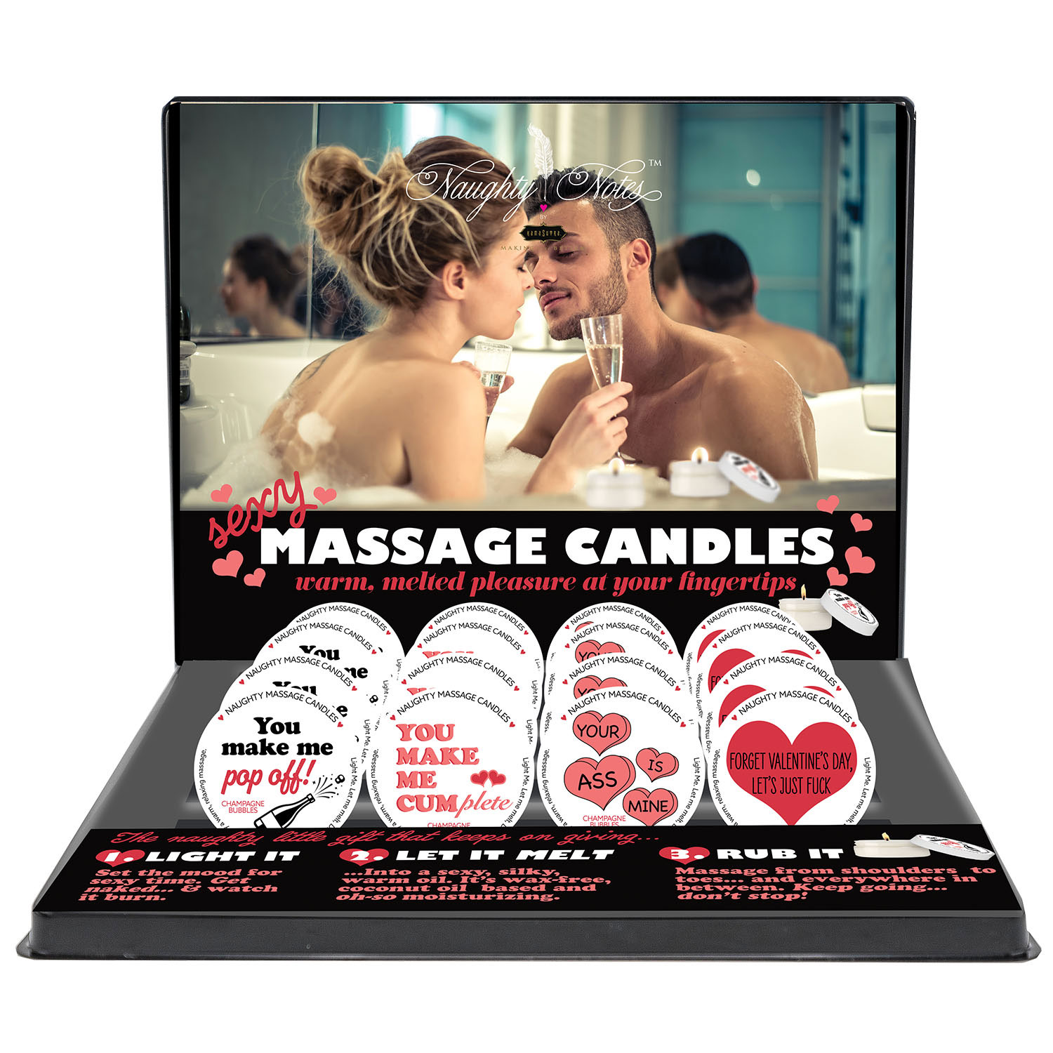 naughty notes candle prepack vday display 