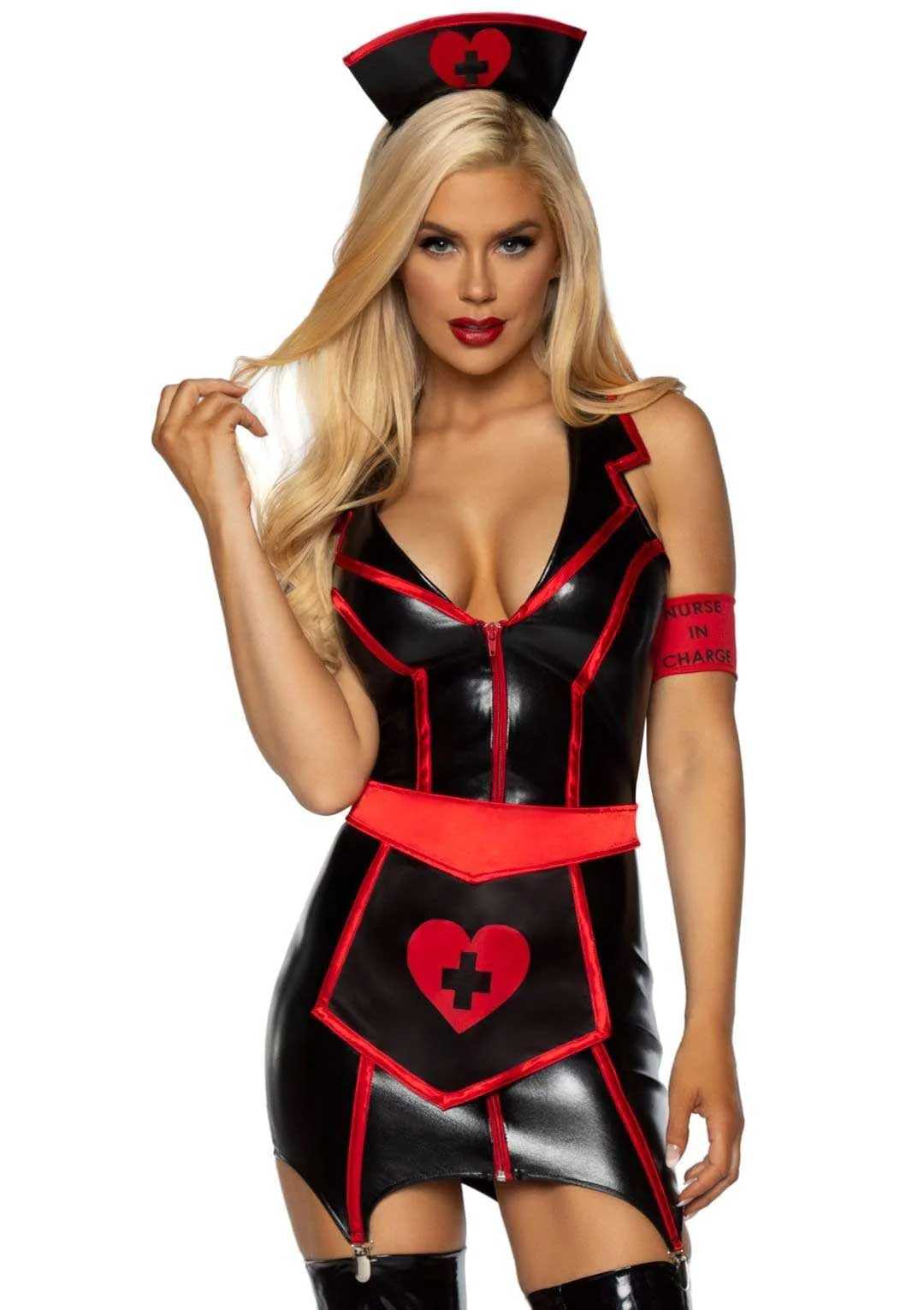 naughty nurse costume large blackred 