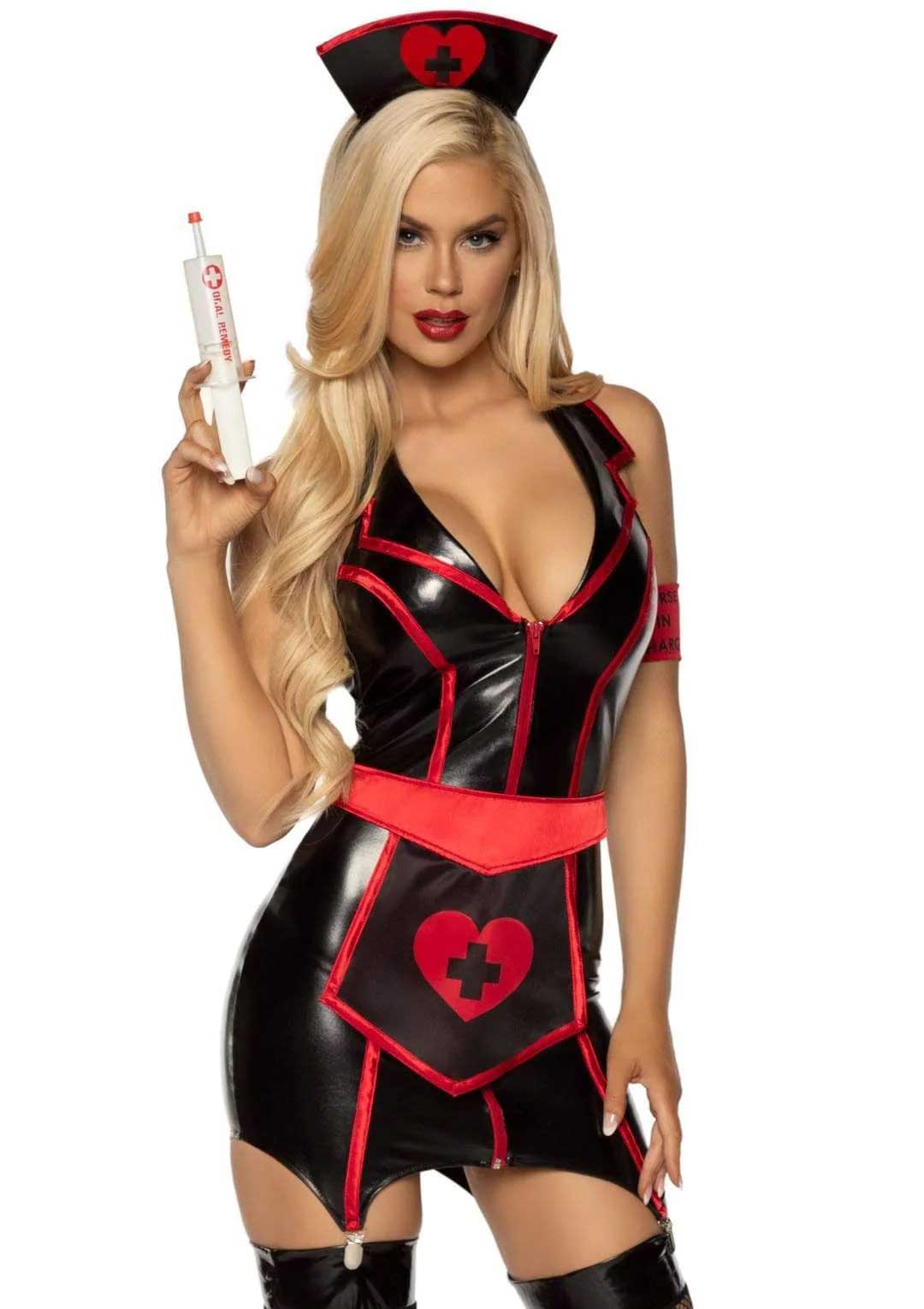 naughty nurse costume large blackred 