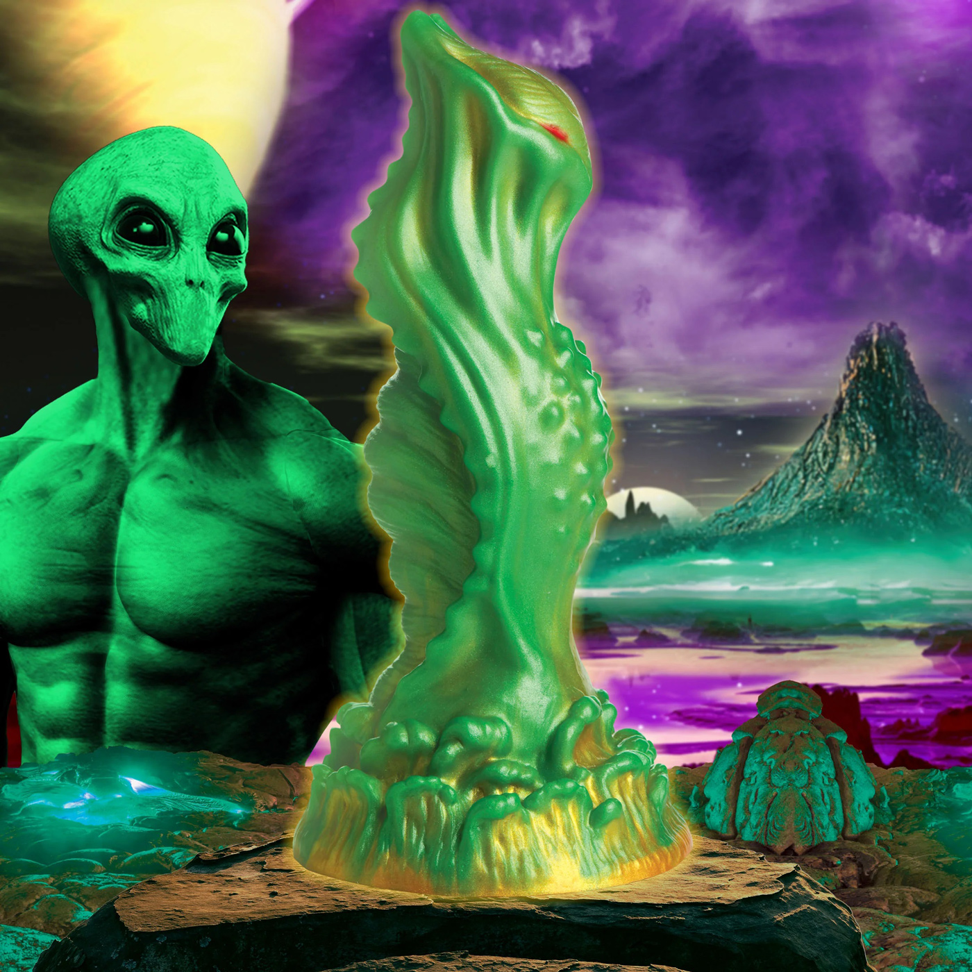 nebula alien silicone dildo green 