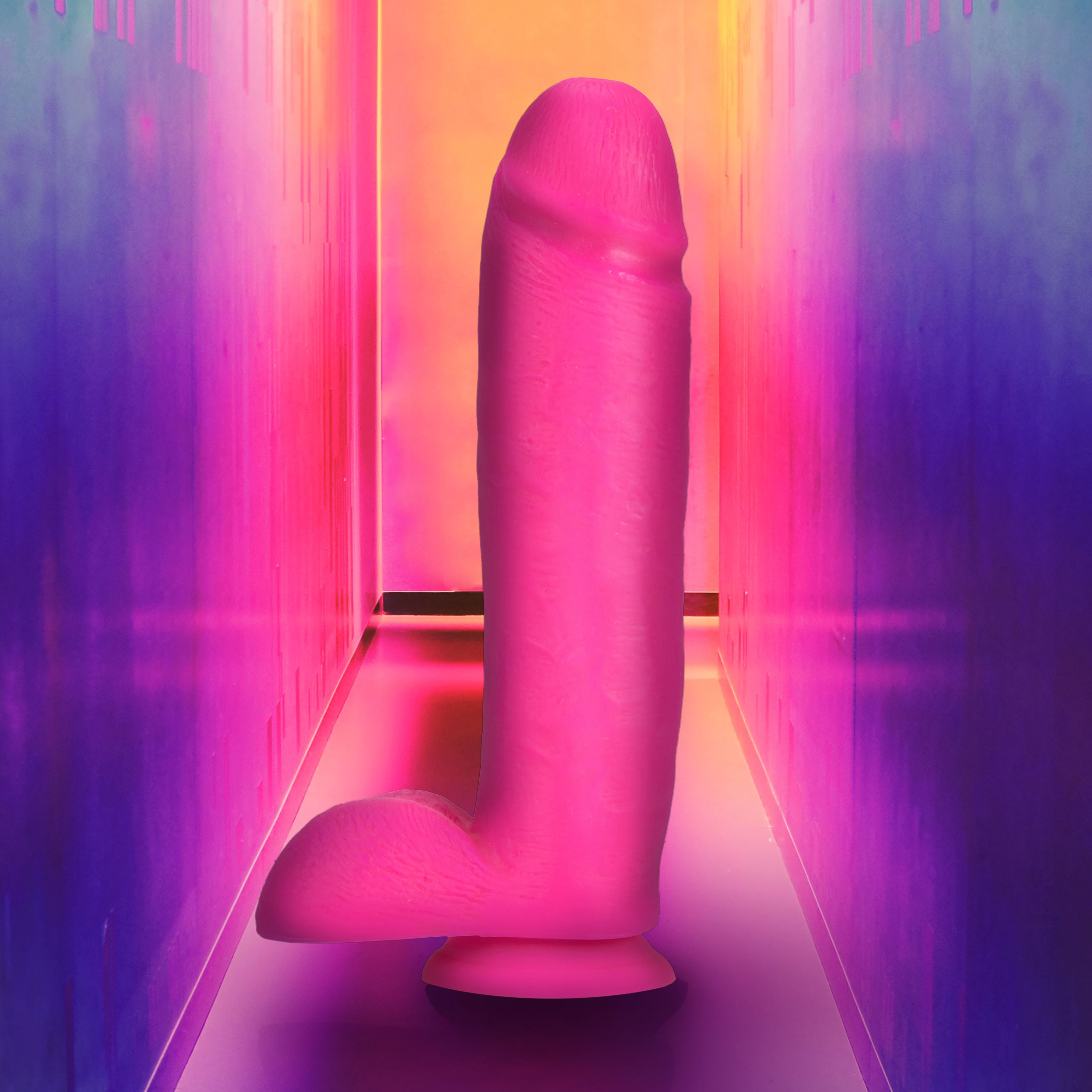 neo elite  inch silicone dual density cock  with balls neon pink 