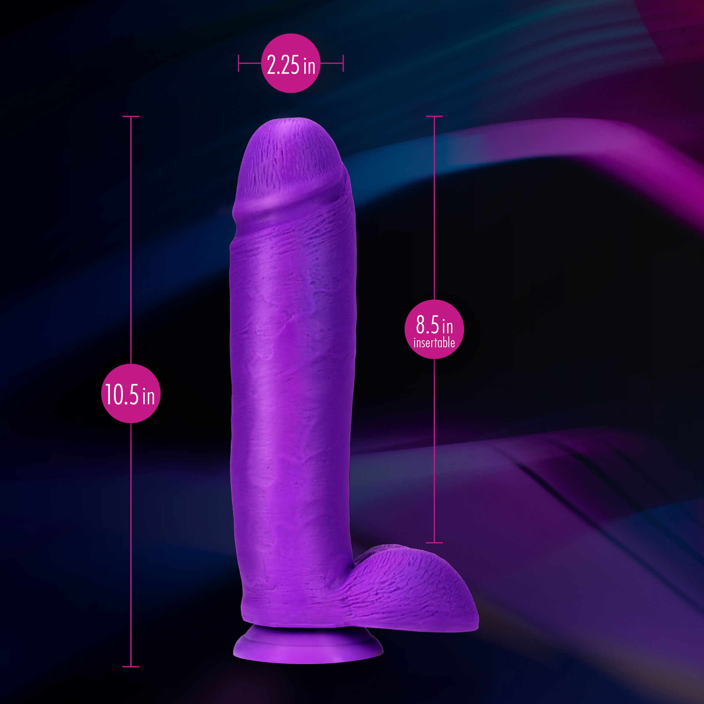 neo elite  inch silicone dual density cock  with balls neon purple 