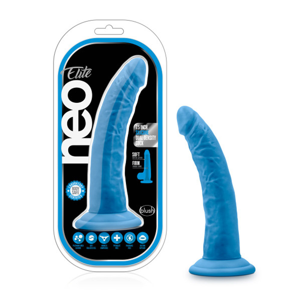 neo elite . inch silicone dual density cock neon blue 