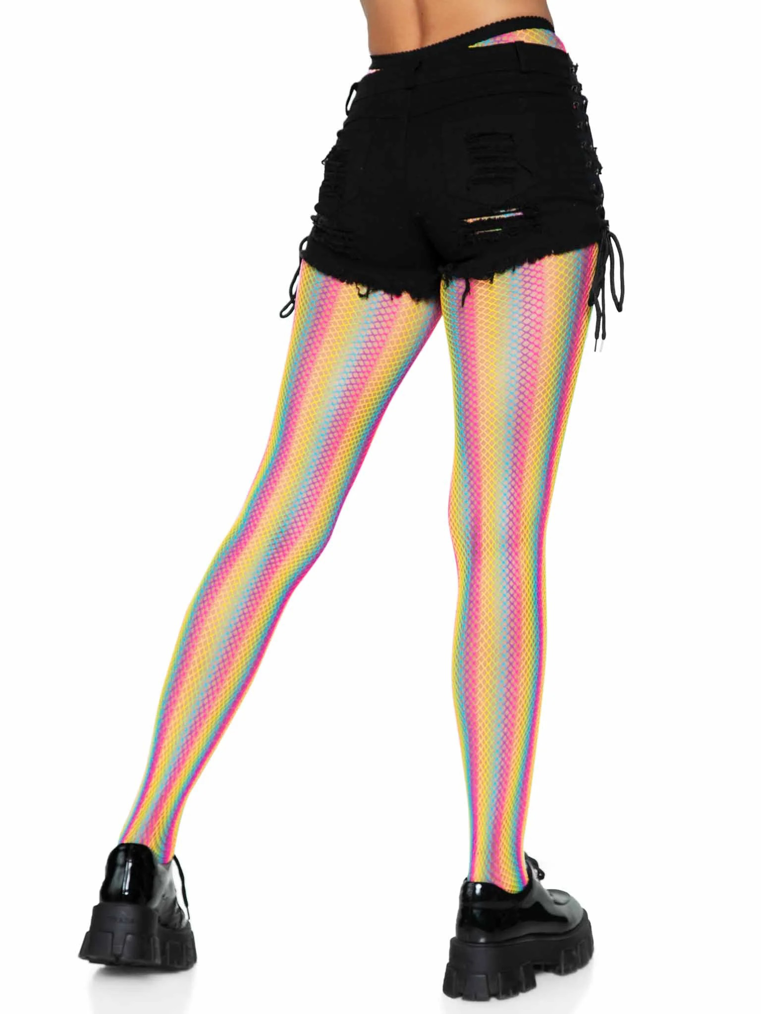 neon rainbow striped fishnet tights one size  multicolor 