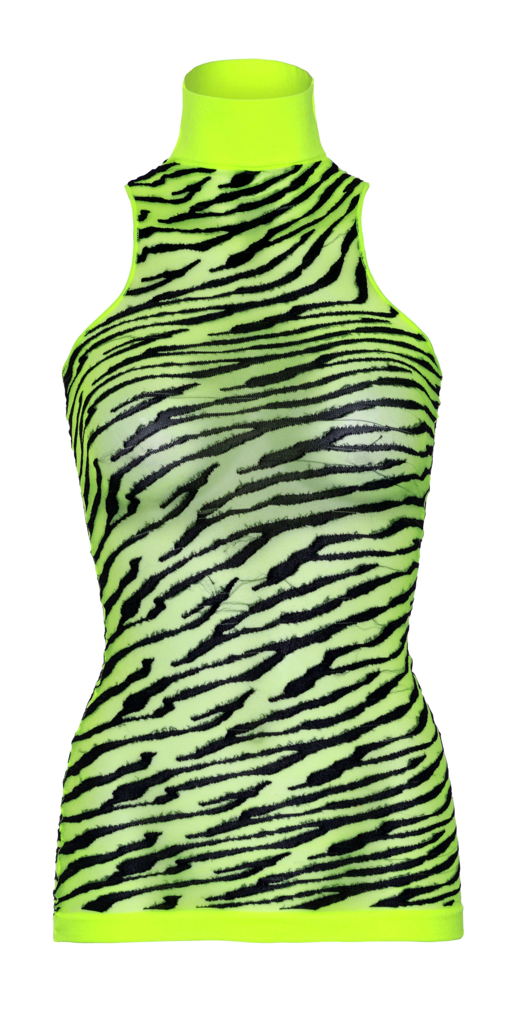 neon zebra racer back mini dress one size neon yellow 