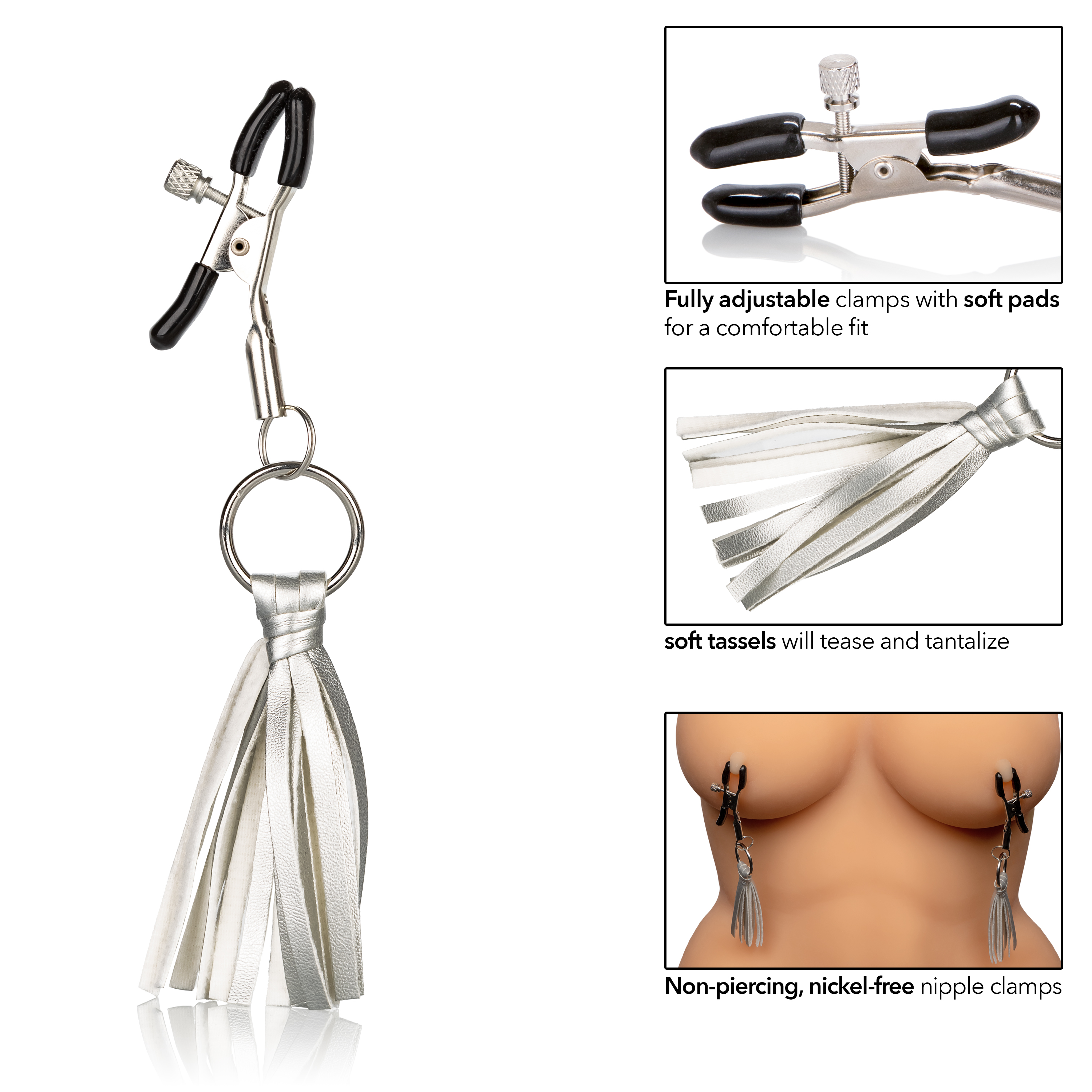 nipple play playful tassels nipple clamps  silver 