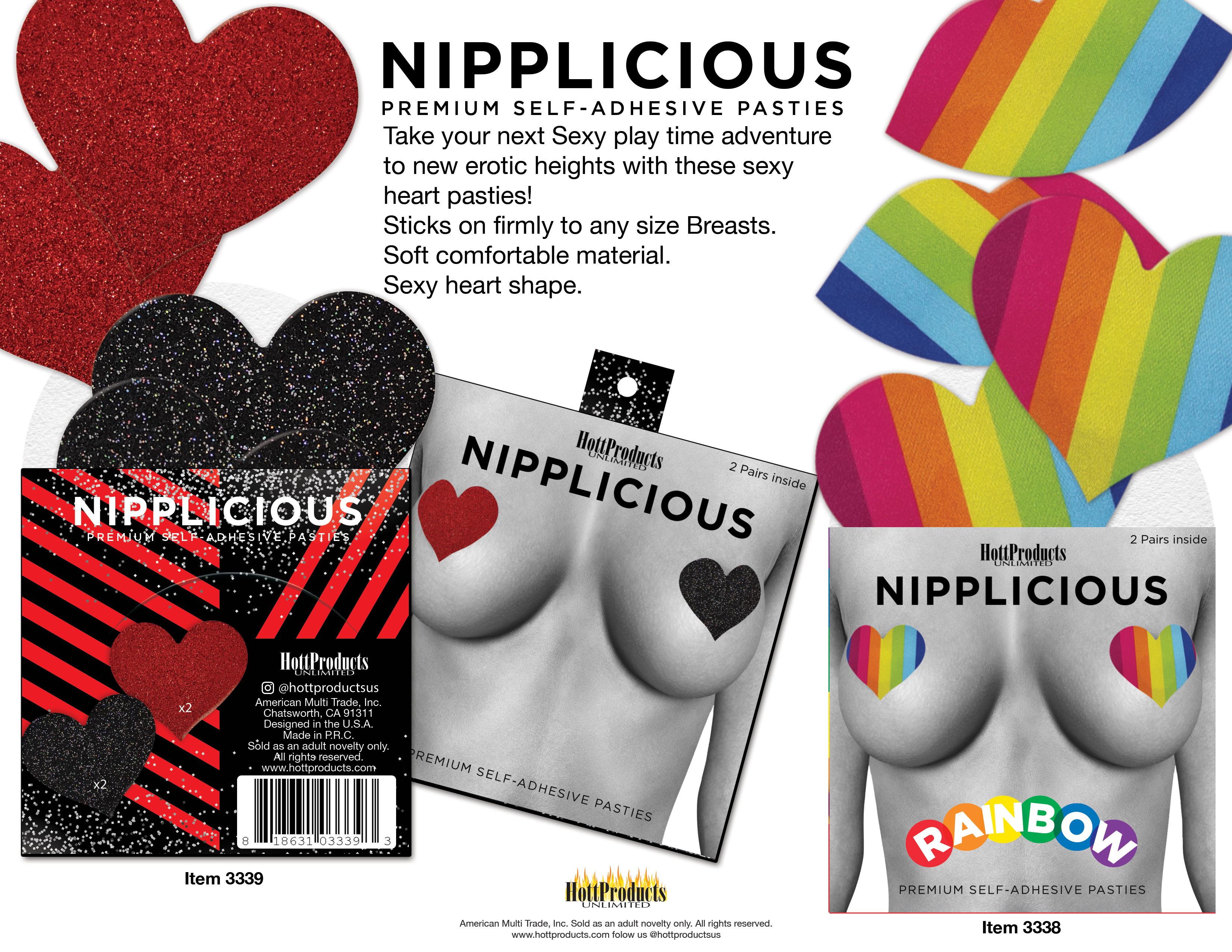 nipplicious heart shape pasties glitter   red and black 