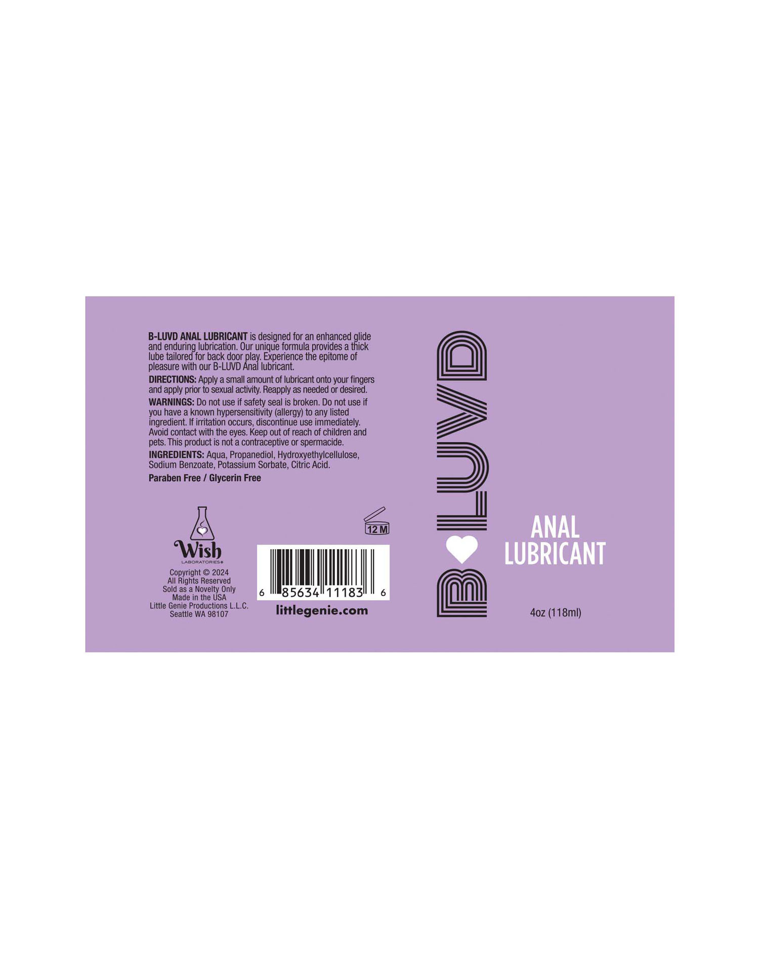 B Luvd Anal Lubricant 4oz